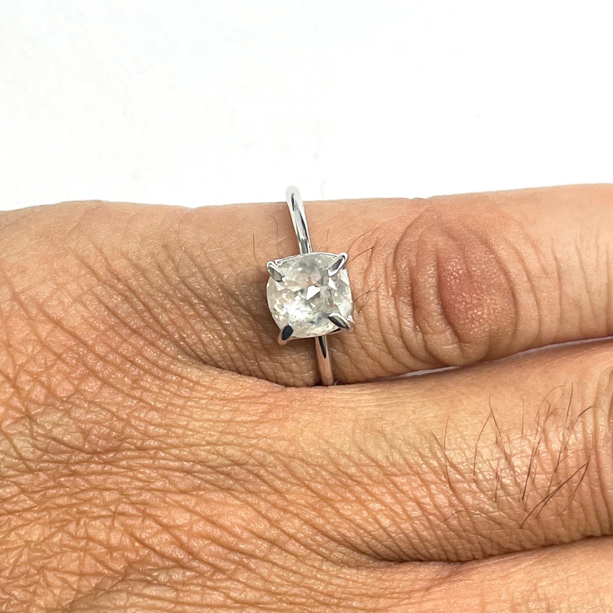 Natural Cushion Shape Salt And Pepper Diamond Wedding Ring