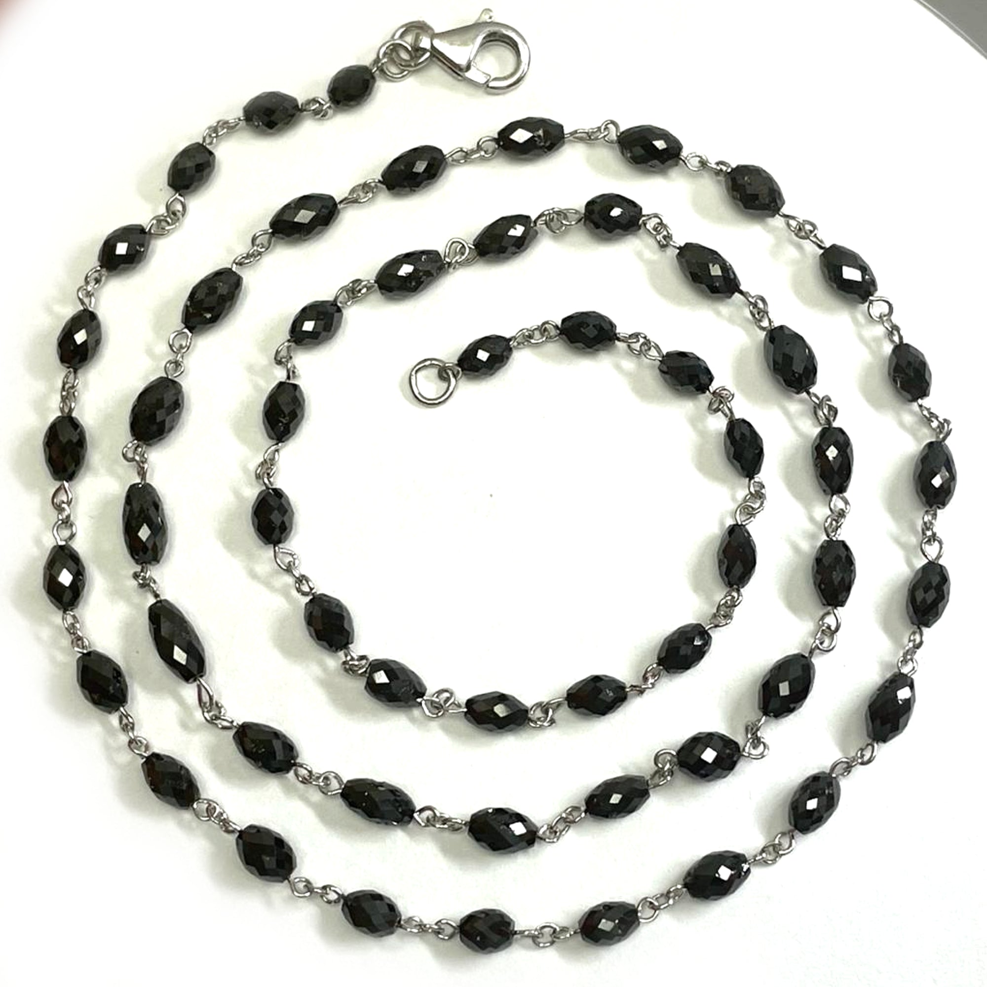 16" Inch Black Beads Necklace,18K White Gold Oval Necklace Beads, Black Diamond Necklace Gift For Wife
