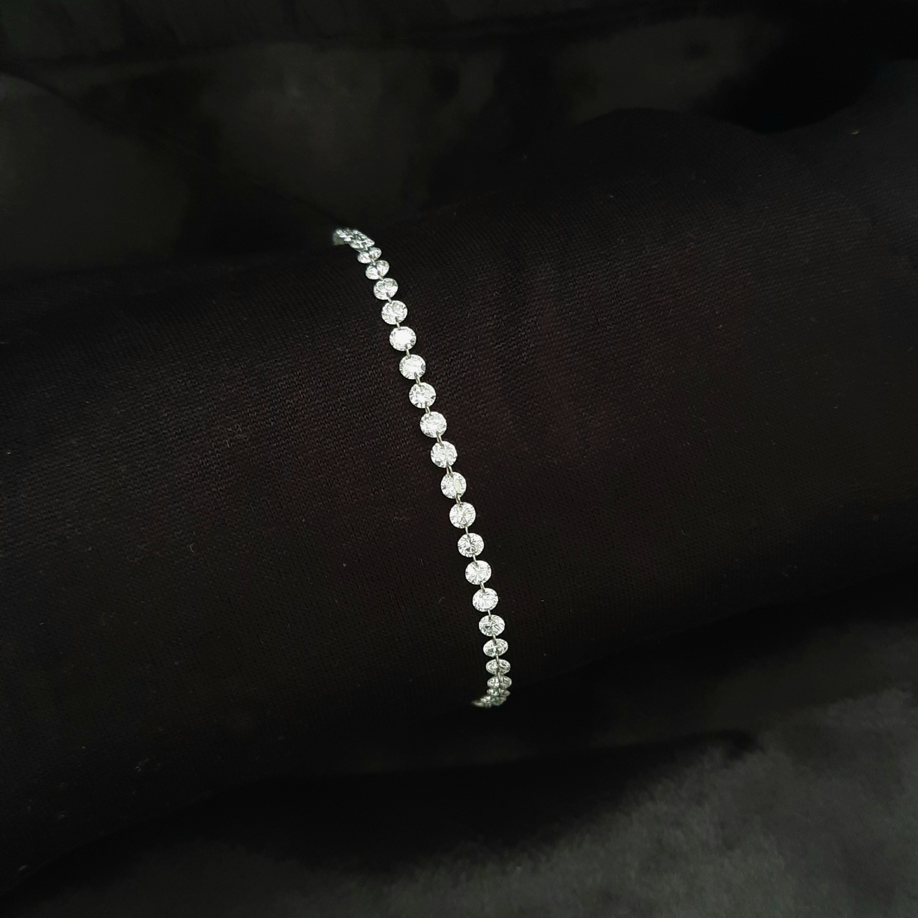 7" Inches 2.35 MM Tennis Diamond Bracelet 2.68 Ct Drilled Diamond with 14k White Gold