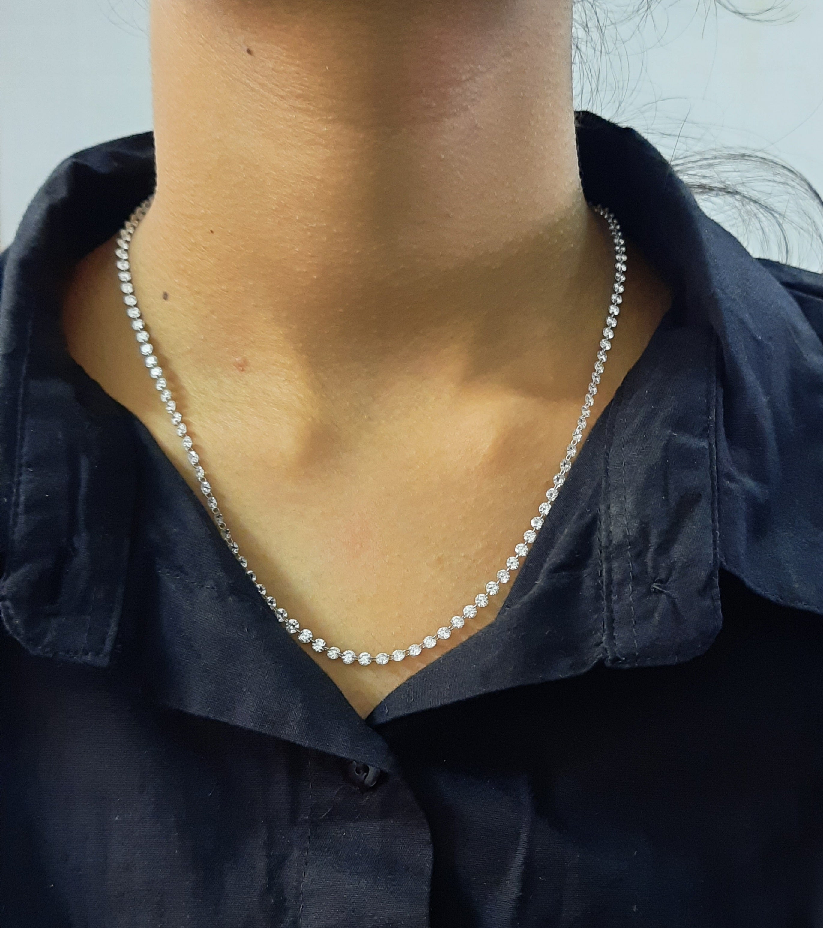 11 Ct Lab Grown Diamond Tennis Necklace: 14k White Gold, 18 Inch , Drilled Diamond , 2.9 MM Gold.