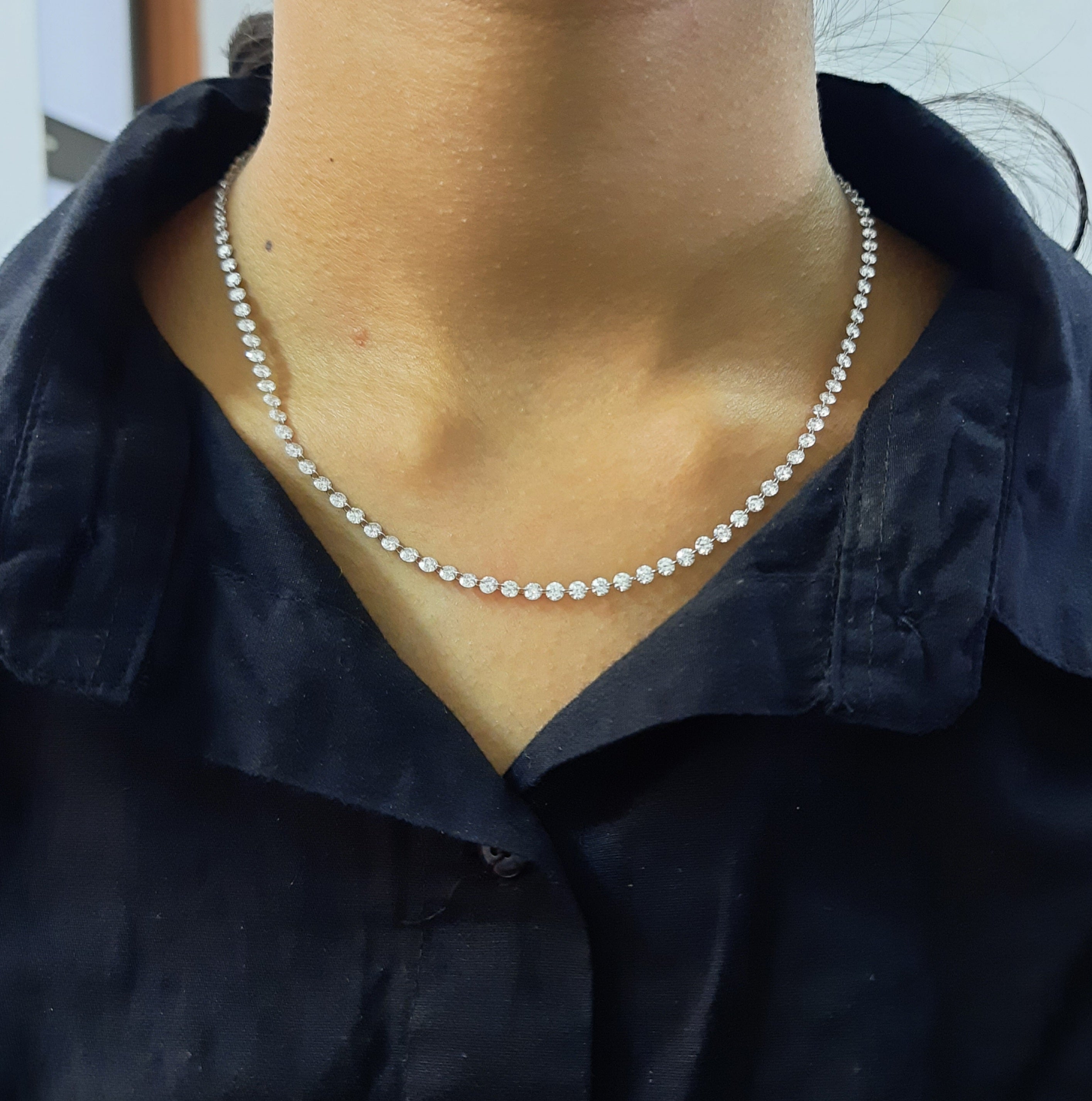 11 Ct Lab Grown Diamond Tennis Necklace: 14k White Gold, 18 Inch , Drilled Diamond , 2.9 MM Gold.