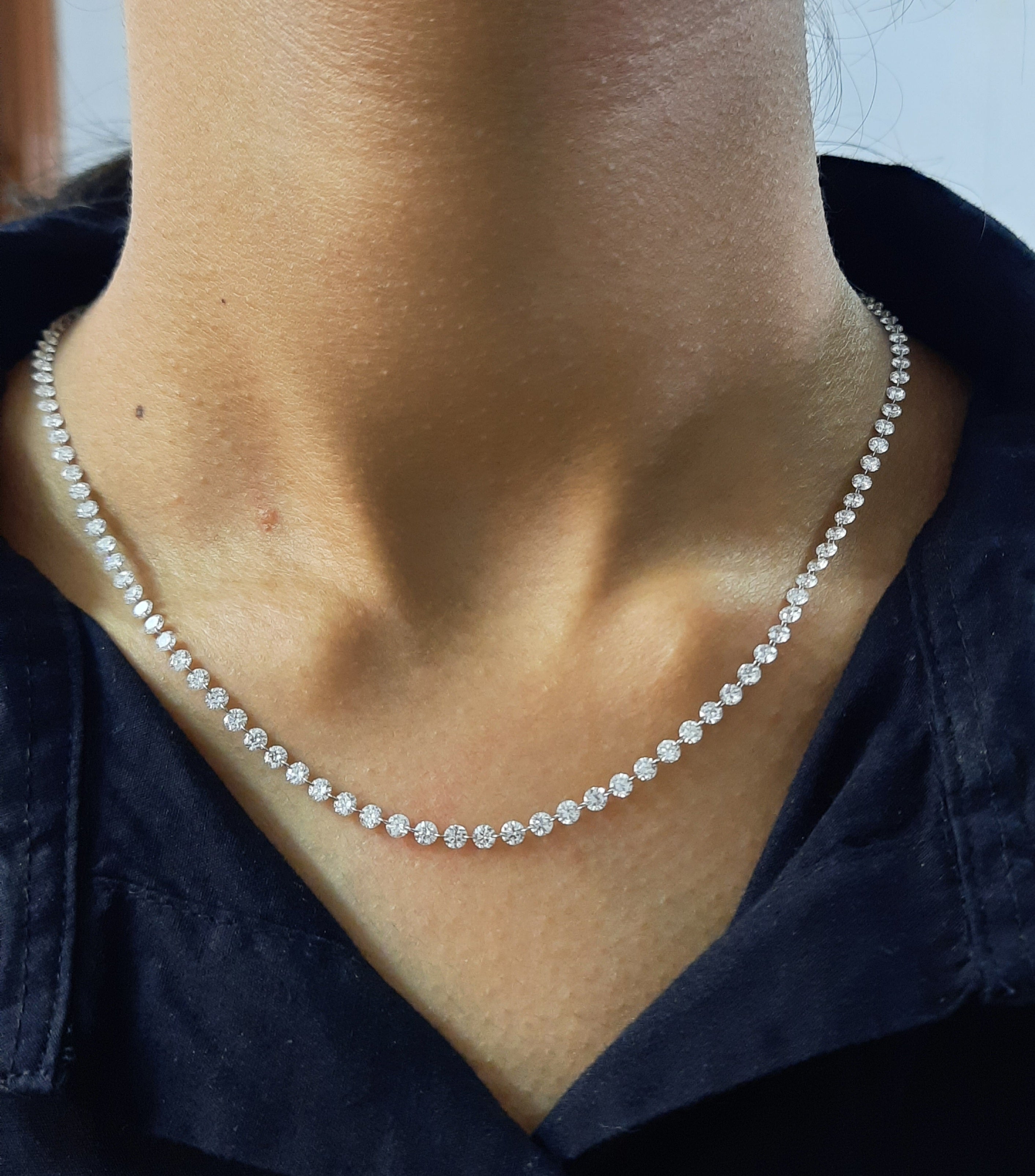 11 Ct Lab Grown Diamond Tennis Necklace: 14k White Gold, 18 Inch , Drilled Diamond , 2.9 MM Gold.