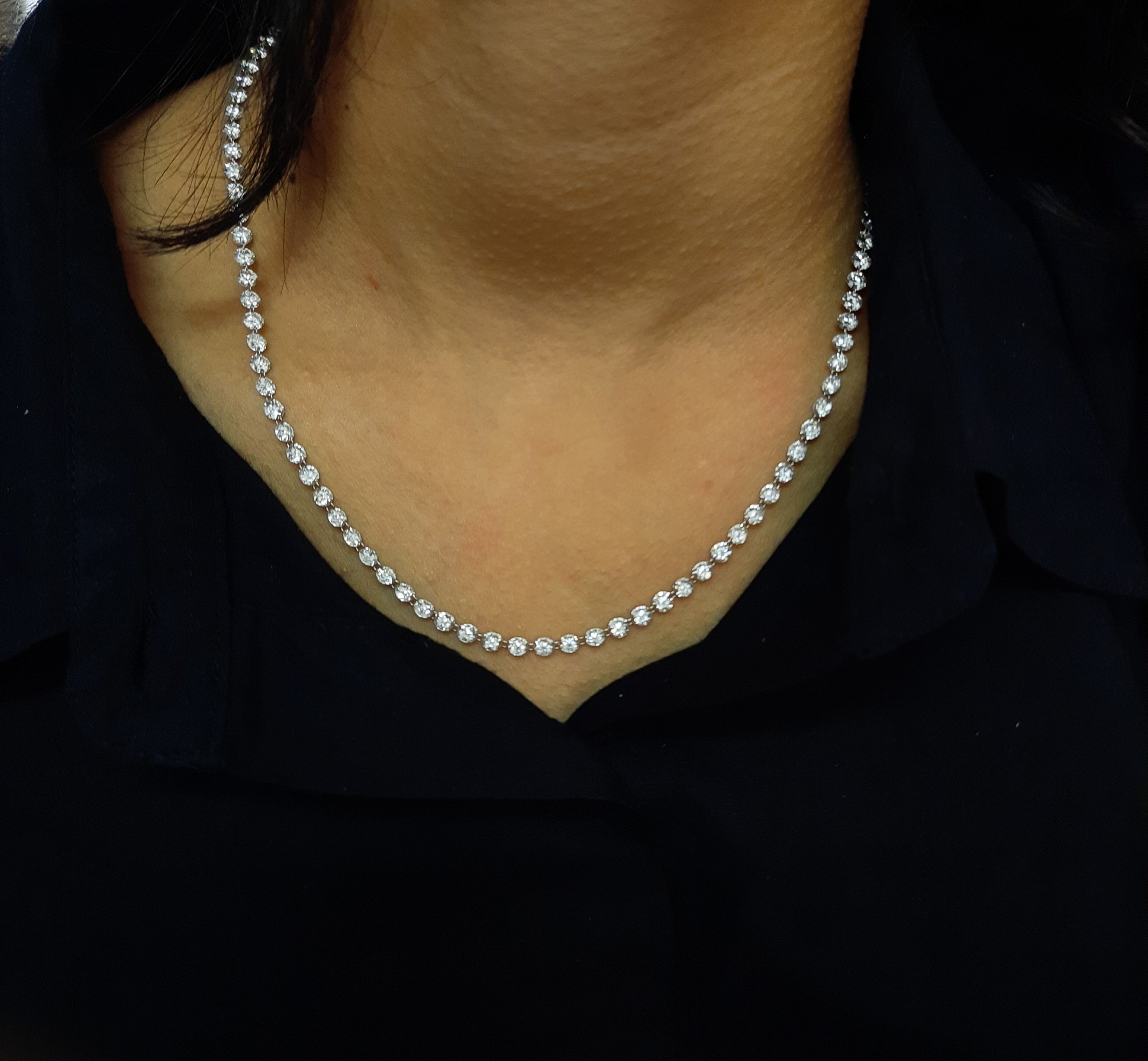 19 Ct  Gold Lab Grown Drilled Diamond Necklace, 14 K 18" Inch Diamond Tennis Necklace for Women & Men