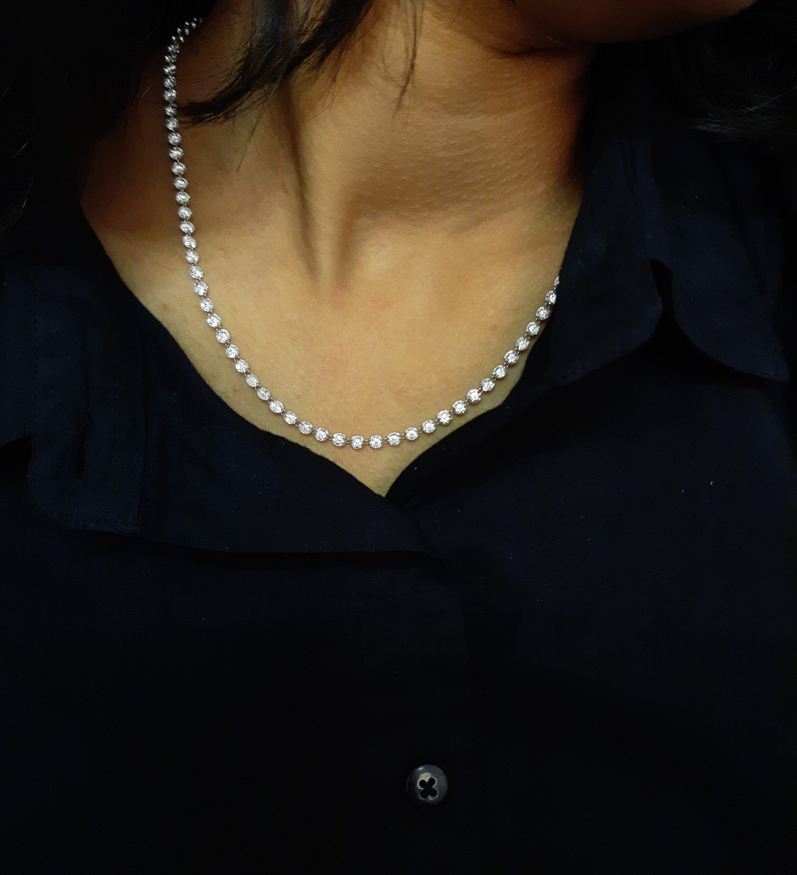 19 Ct  Gold Lab Grown Drilled Diamond Necklace, 14 K 18" Inch Diamond Tennis Necklace for Women & Men