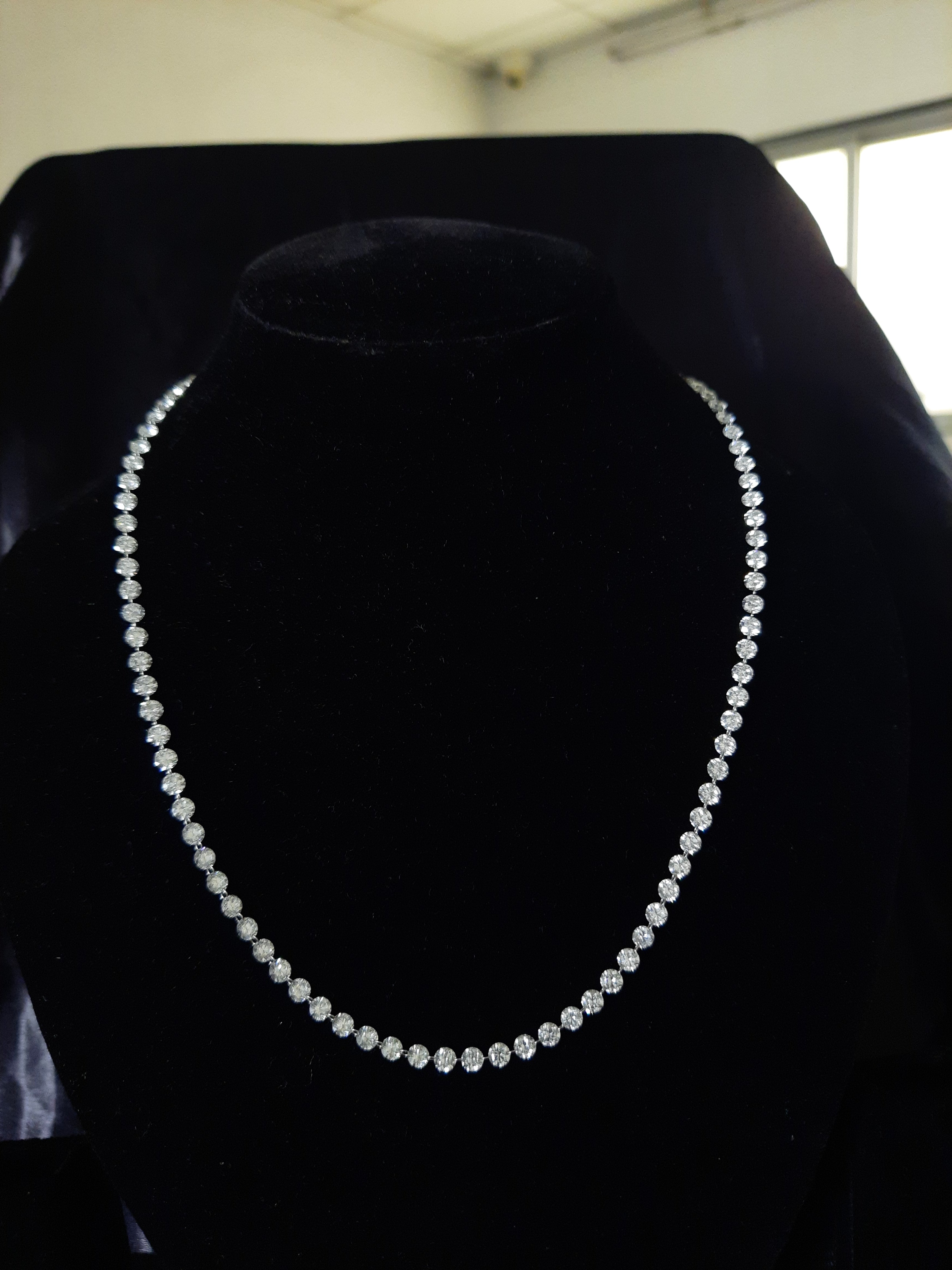 19 Ct  Gold Lab Grown Drilled Diamond Necklace, 14 K 18" Inch Diamond Tennis Necklace for Women & Men