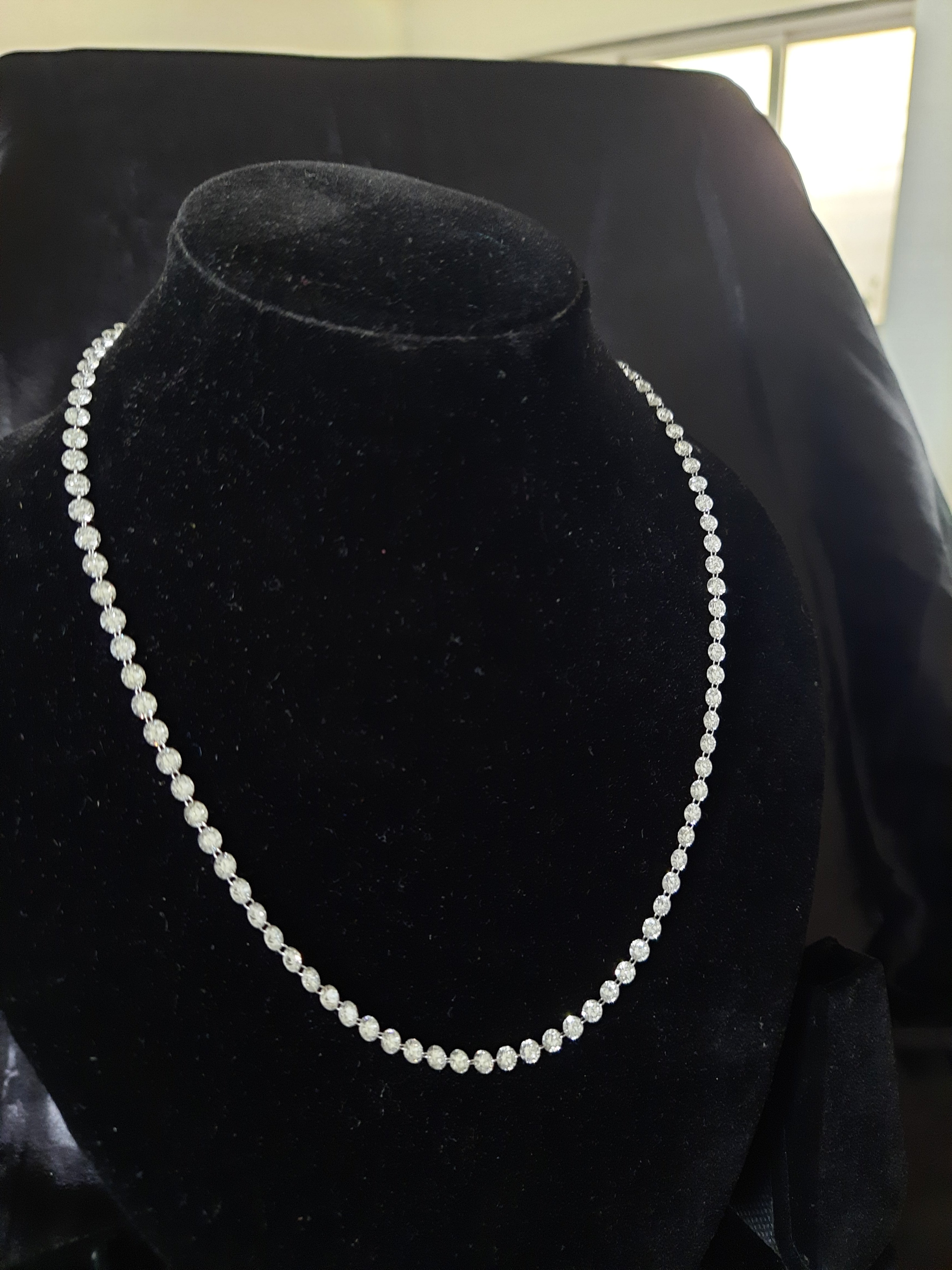 19 Ct  Gold Lab Grown Drilled Diamond Necklace, 14 K 18" Inch Diamond Tennis Necklace for Women & Men