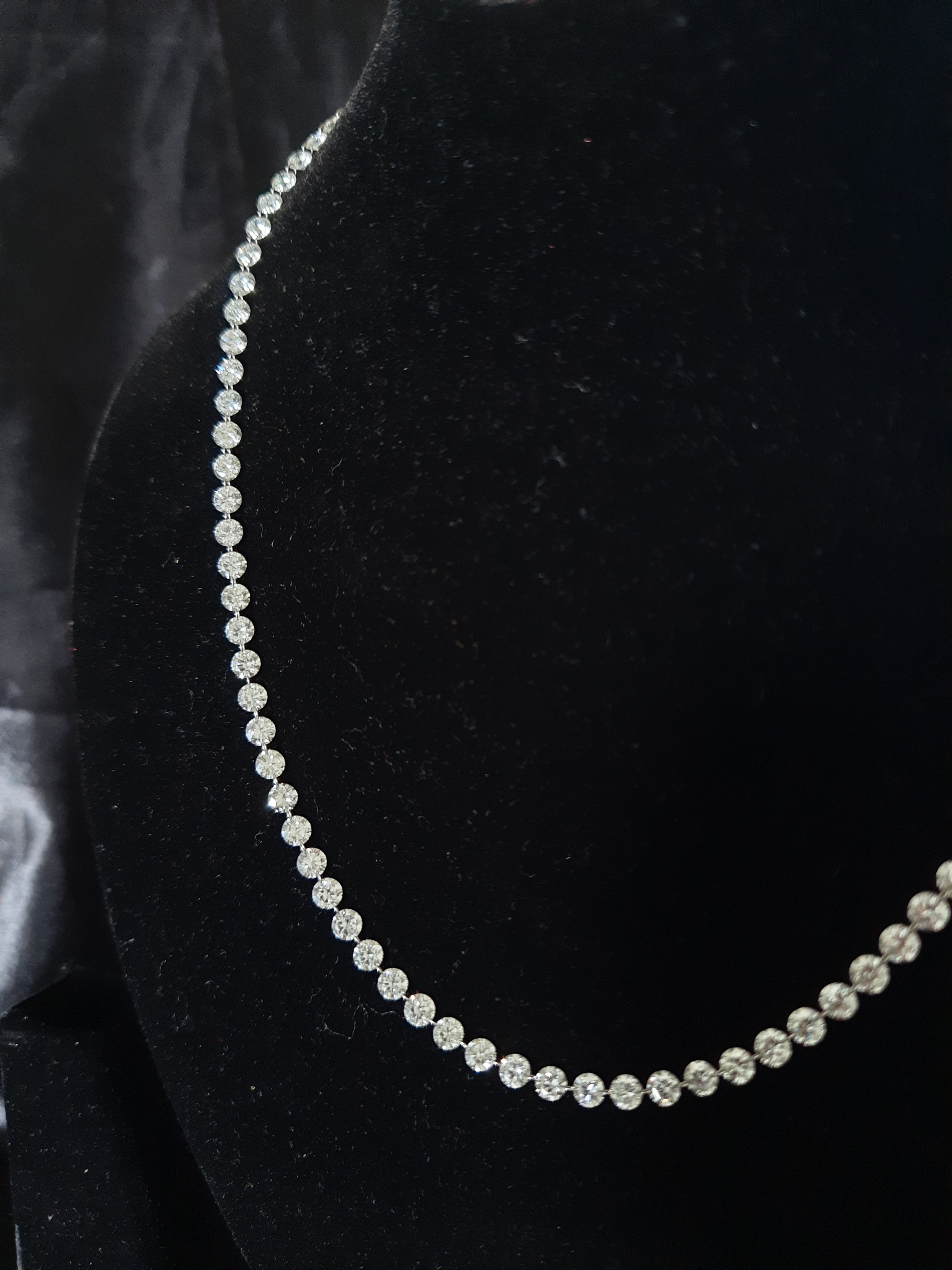 19 Ct  Gold Lab Grown Drilled Diamond Necklace, 14 K 18" Inch Diamond Tennis Necklace for Women & Men
