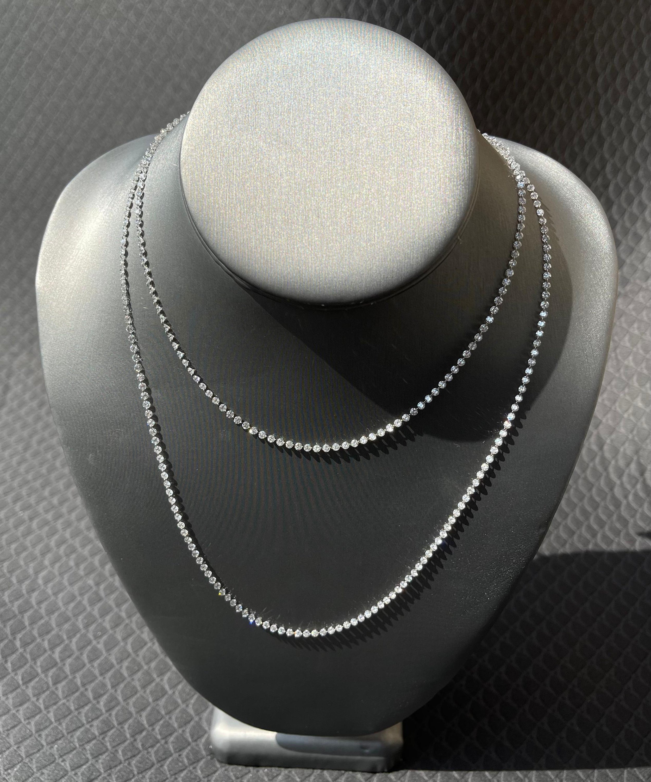 36 Inch Lab Grown Diamond Tennis Necklace for Women by 14k Gold, 13.94 ct, Size 2.3 mm