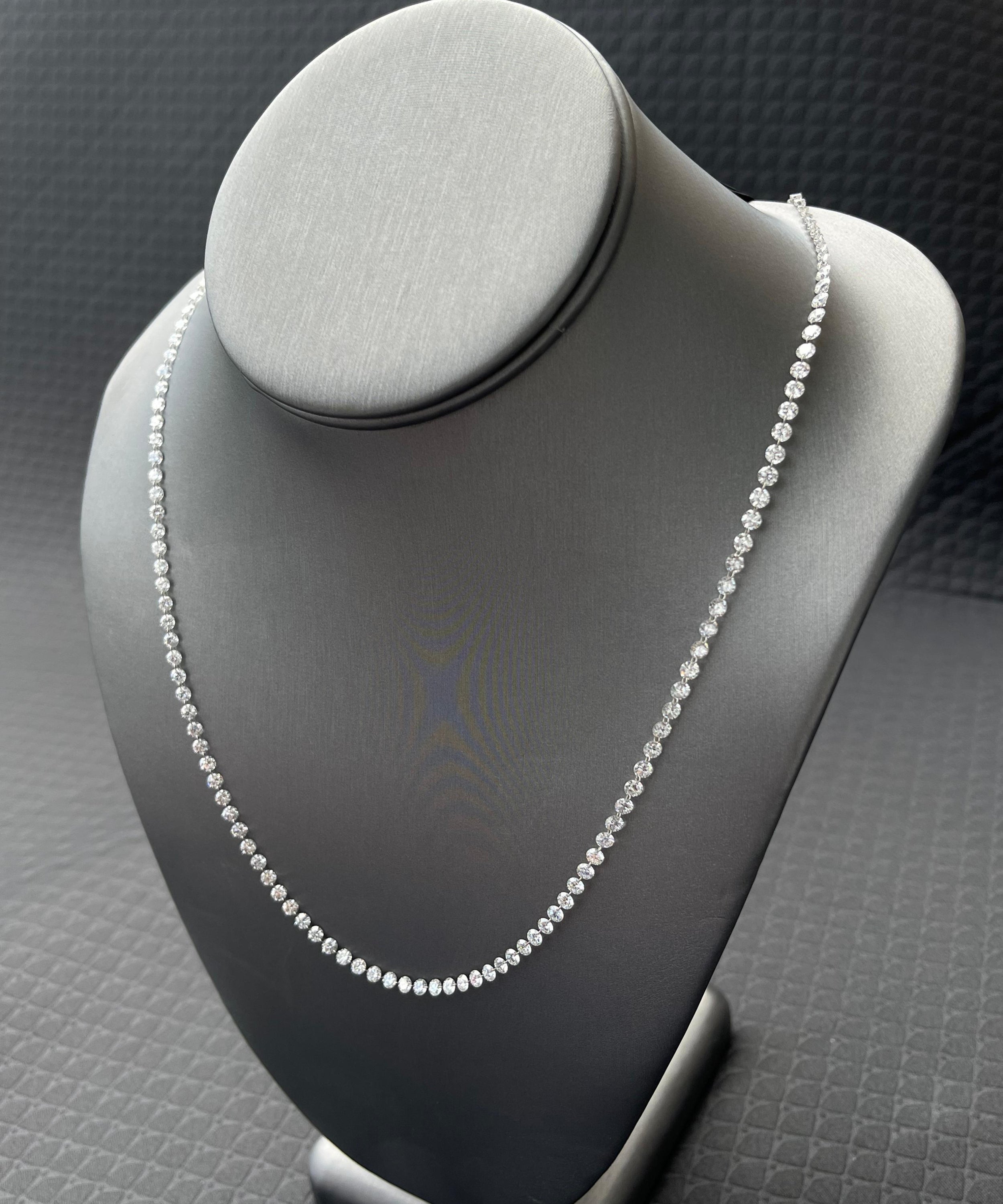 18 Inch, 3.25Mm Tennis Necklace made by 14k White Gold, 15.16Ct Drilled Diamond Necklace