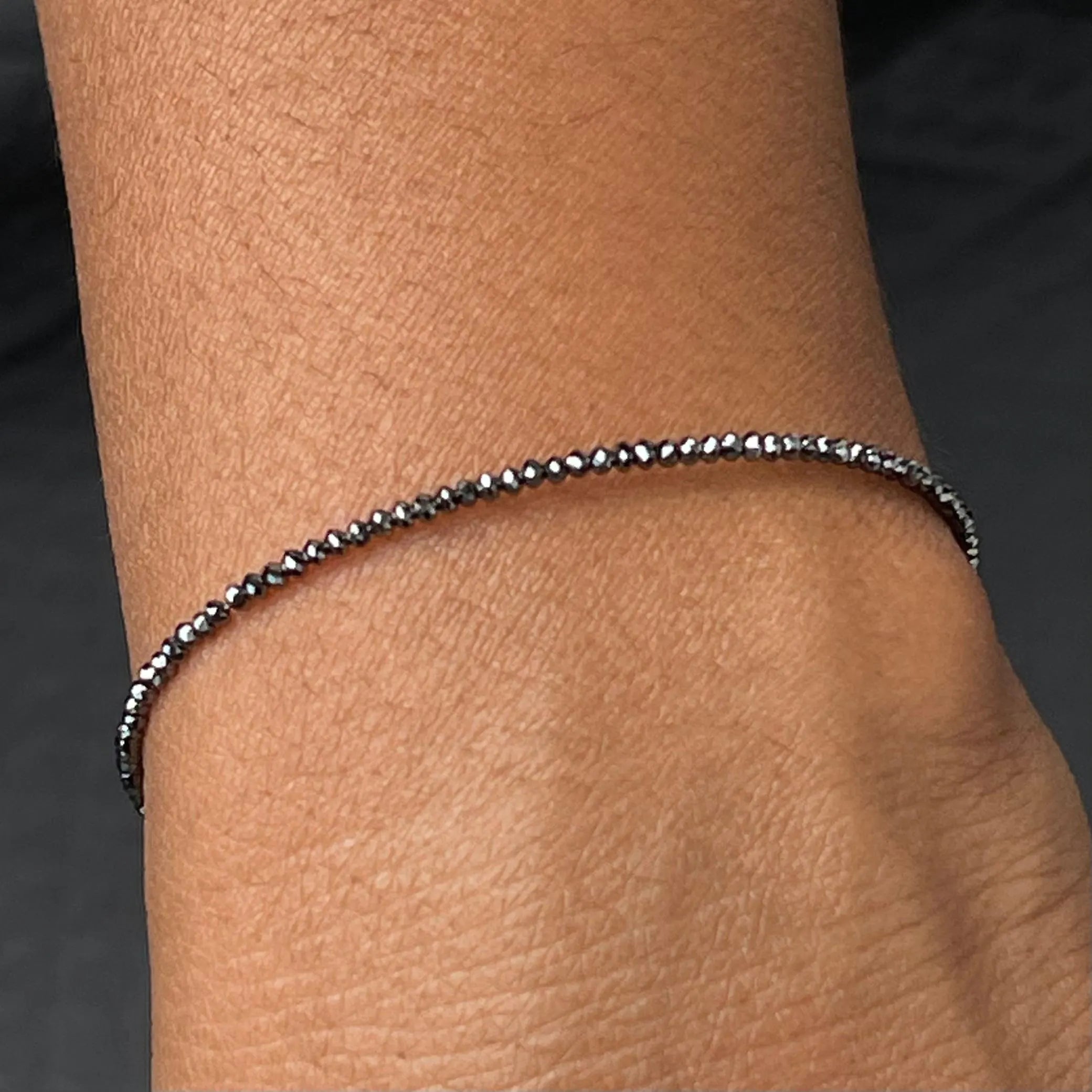 5.30 Ct Beaded Black Diamond Bracelet Tennis 7" Inch with 14K Gold Clasp