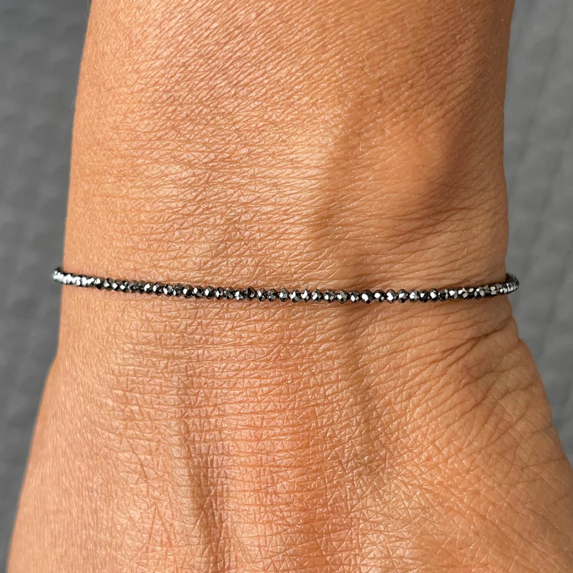 5.30 Ct Beaded Black Diamond Bracelet Tennis 7" Inch with 14K Gold Clasp