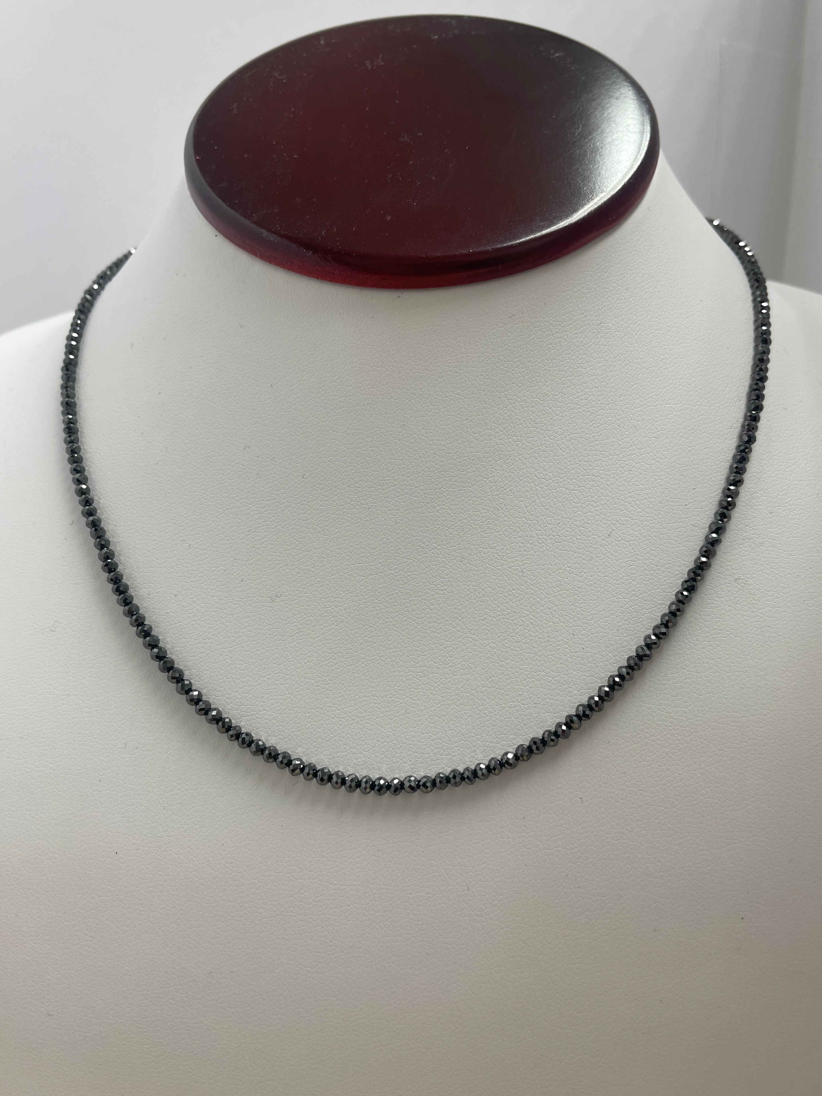 Black Diamond Beads Necklace 17 Inches Made by 18k White Gold