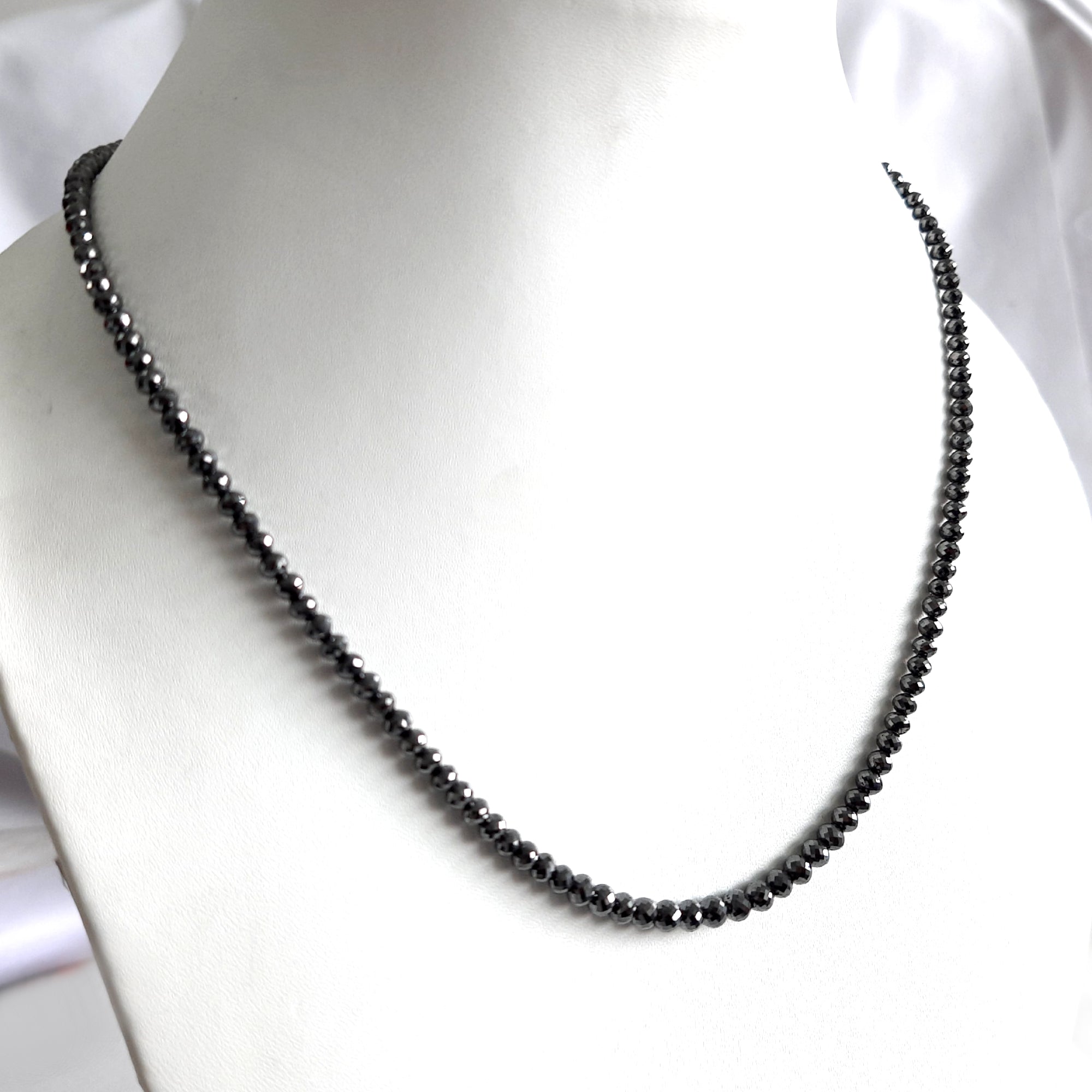 Black Diamond Beads Necklace, 24" Inches Faceted Round Diamond Necklace For Women