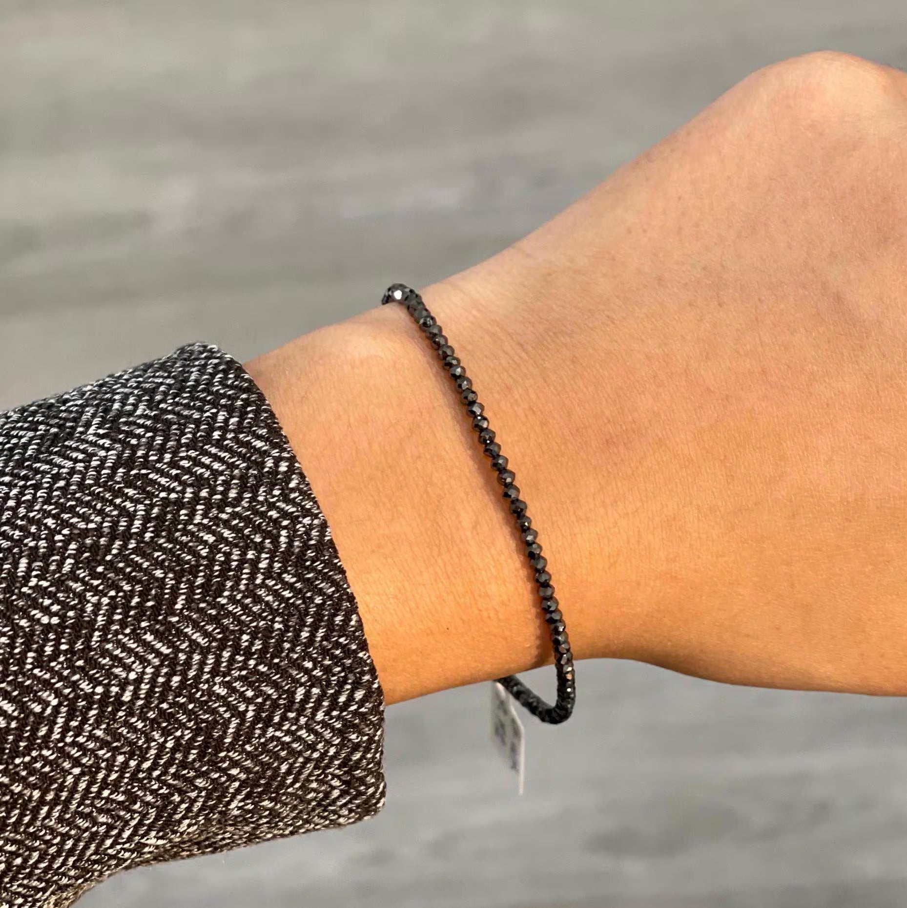 9.72 Ct Black Diamond Beaded Bracelet for Mens and Womens 7.5" Inches