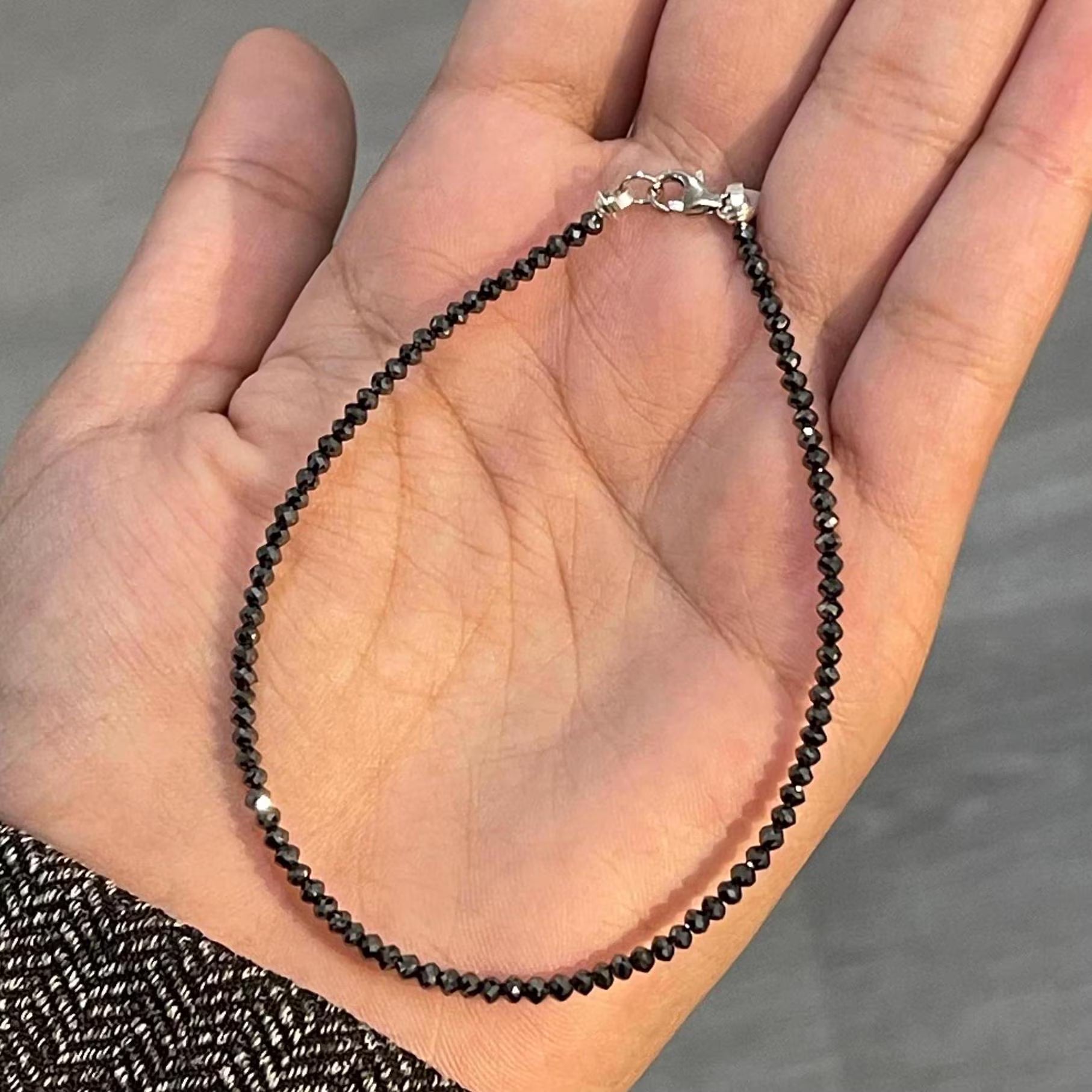 9.72 Ct Black Diamond Beaded Bracelet for Mens and Womens 7.5" Inches