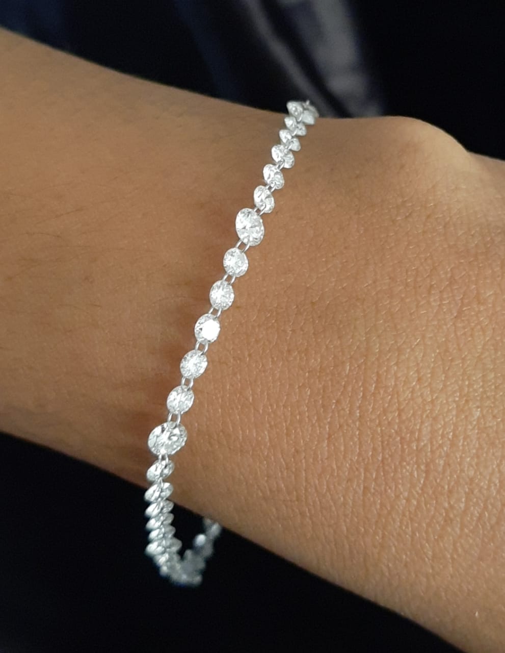 4.87 Ct Lab  Drilled Diamond Bracelet 14K Gold, 7" Inch  2.9 and 3.9 mm Diamonds