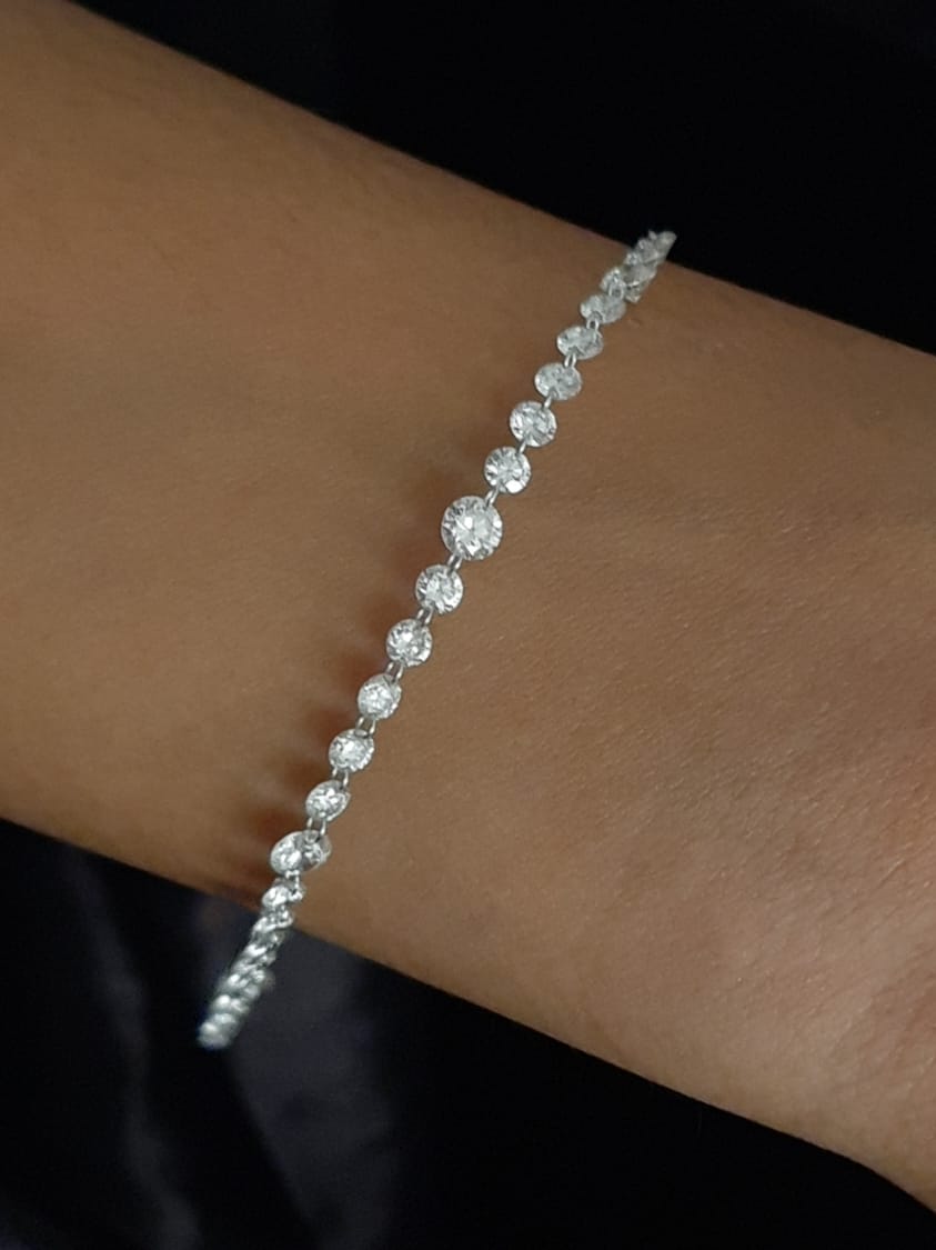 4.87 Ct Lab  Drilled Diamond Bracelet 14K Gold, 7" Inch  2.9 and 3.9 mm Diamonds