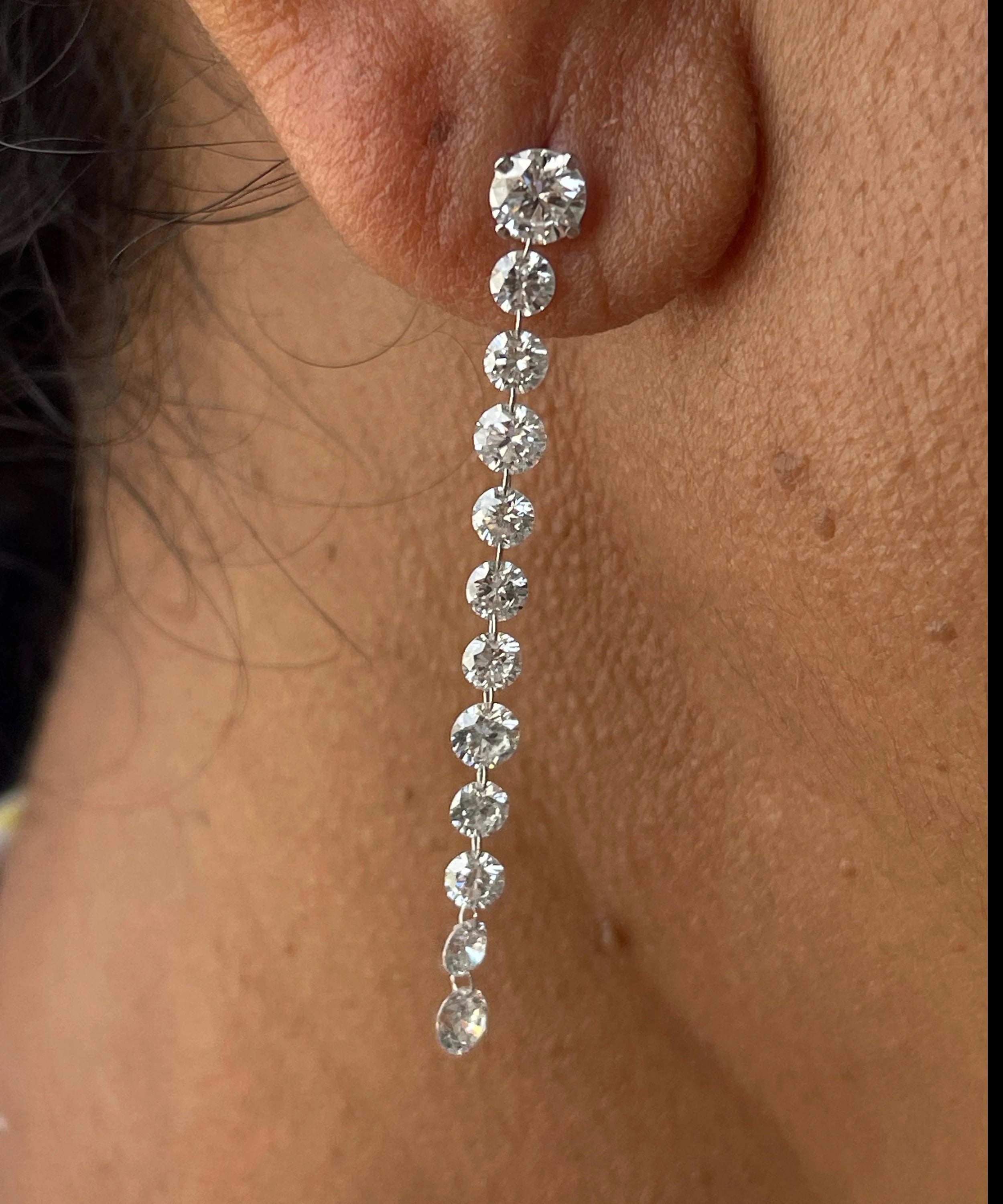 2" Inch, 2.30 & 3.20 MM Tennis Earring for Women, 14k White Gold, 2.32 Ct Diamond Earring
