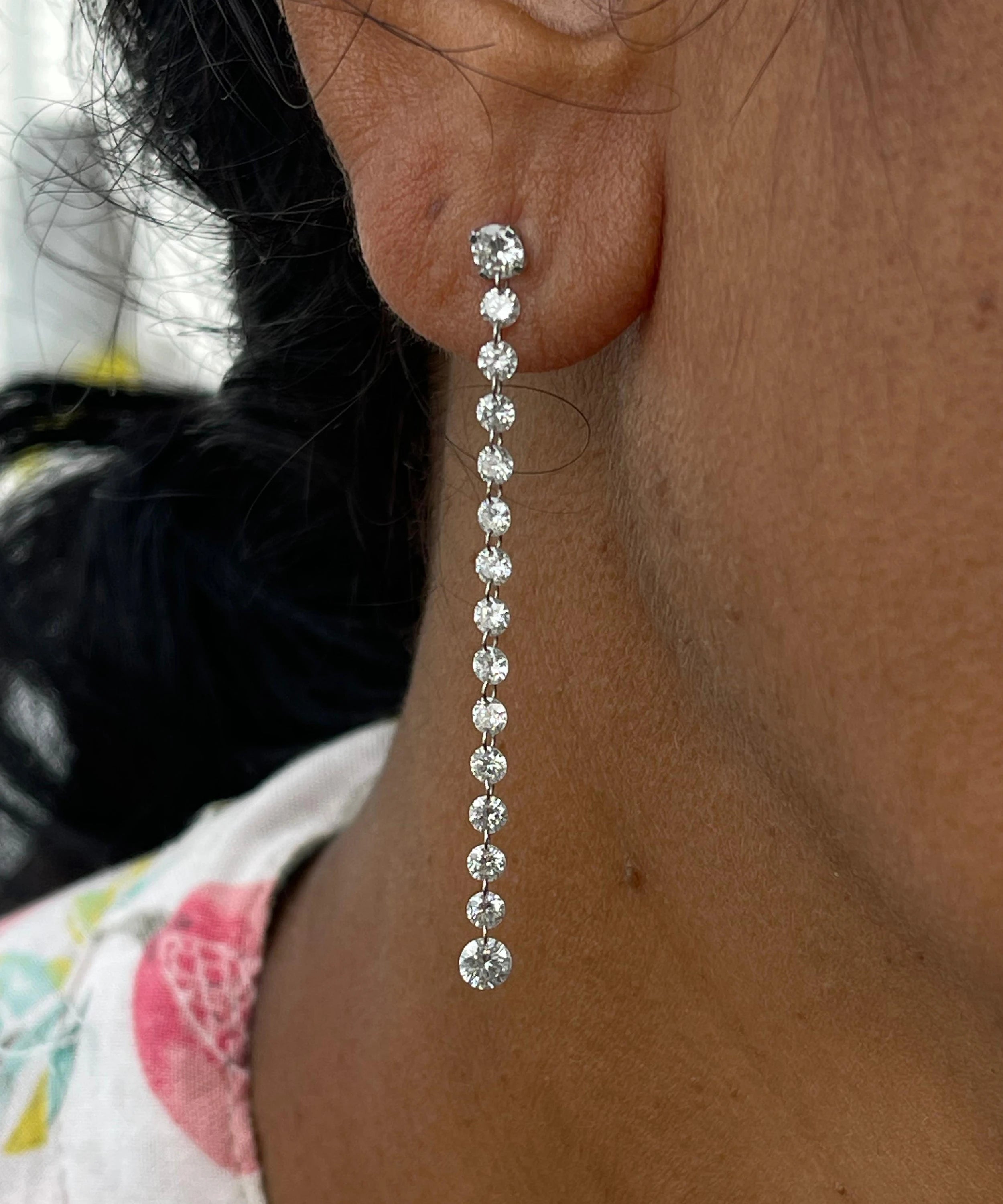 Falling Diamond Tennis Earrings for Women made by Lab Diamonds 2.41 carat Size 2.60 / 3.58 Mmm