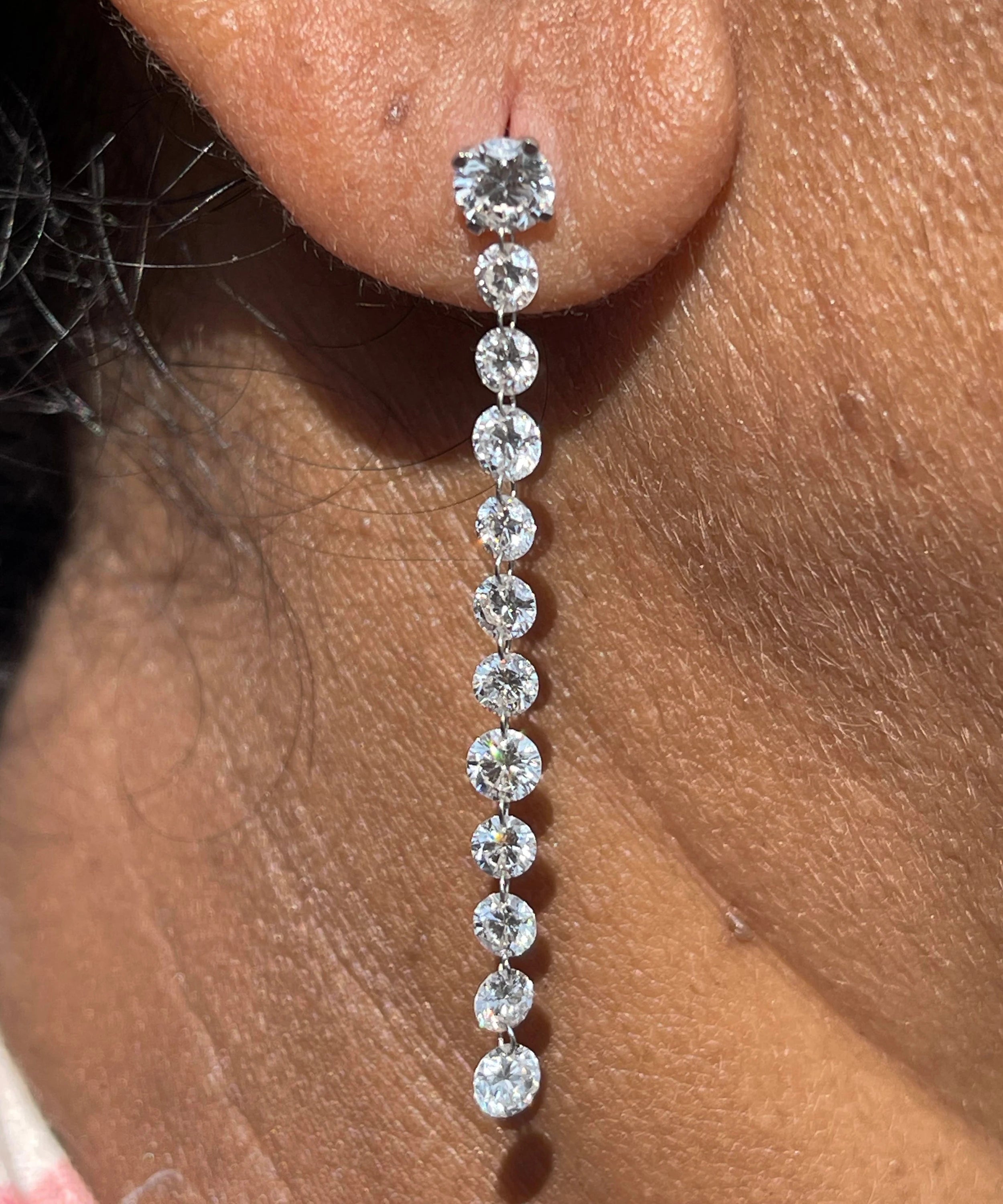 2" Inch, 2.30 & 3.20 MM Tennis Earring for Women, 14k White Gold, 2.32 Ct Diamond Earring