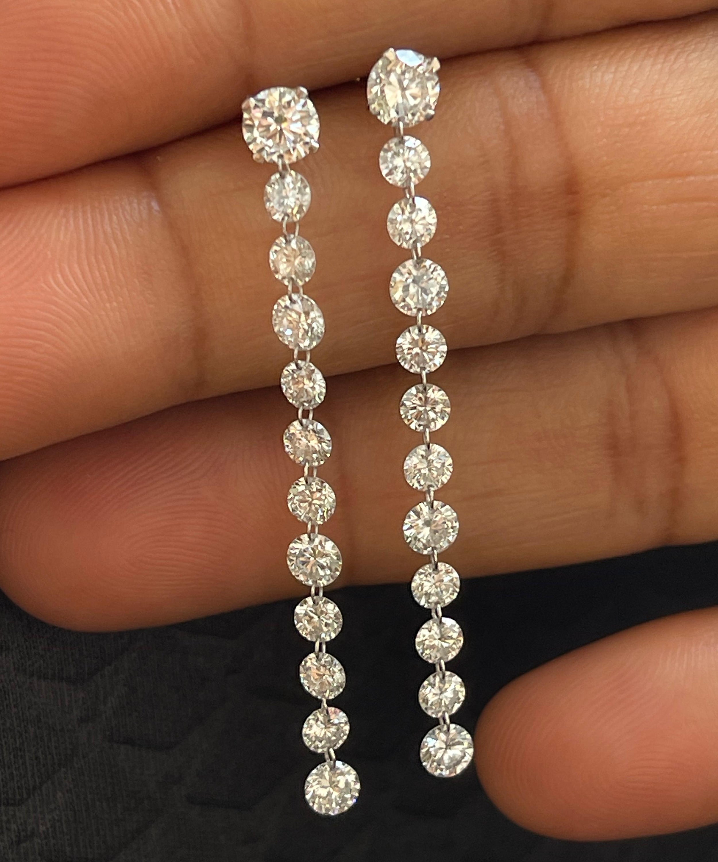 2" Inch, 2.30 & 3.20 MM Tennis Earring for Women, 14k White Gold, 2.32 Ct Diamond Earring
