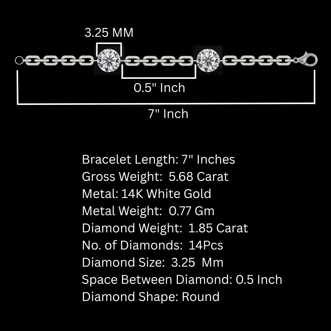7 Inch Size 3.25 mm Diamond Tennis Bracelet made by 1.85 carat  Lab Diamonds