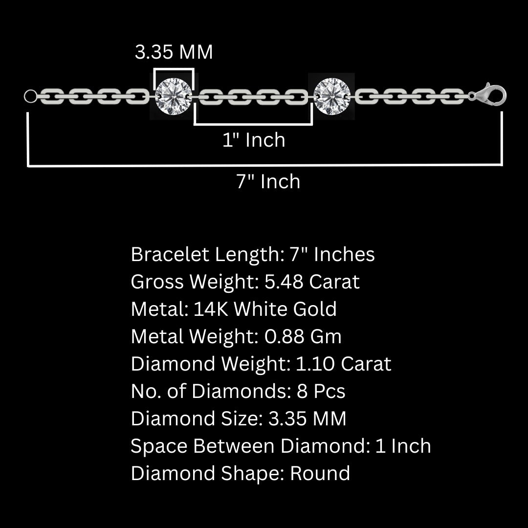 7 Inch Size 3.35 mm Tennis Bracelet for Women made by Lab Diamonds 1.10 carat