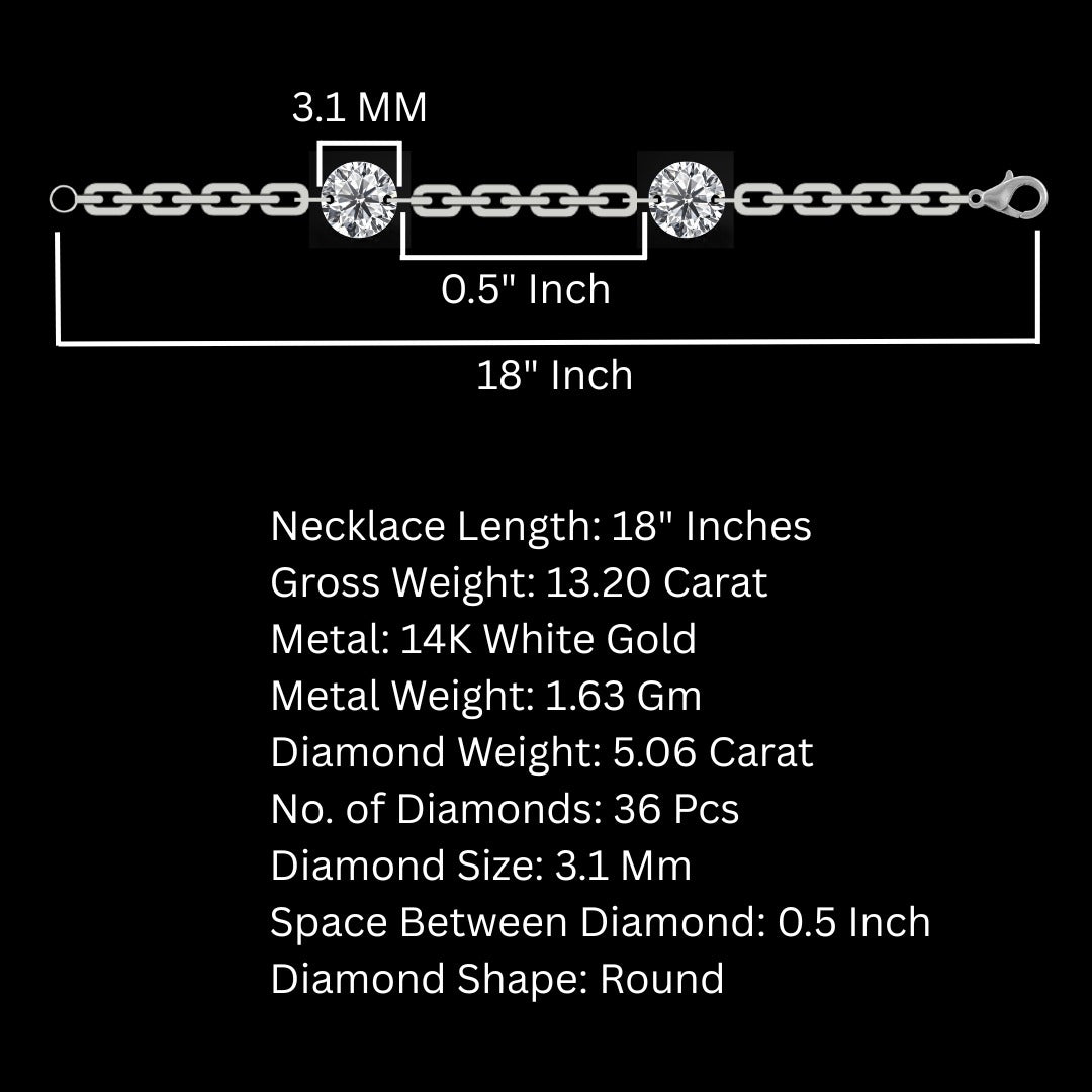 18 Inch Station Diamond Necklace for Women made by Lab Diamonds 5.06 carat Size 3.1 mm