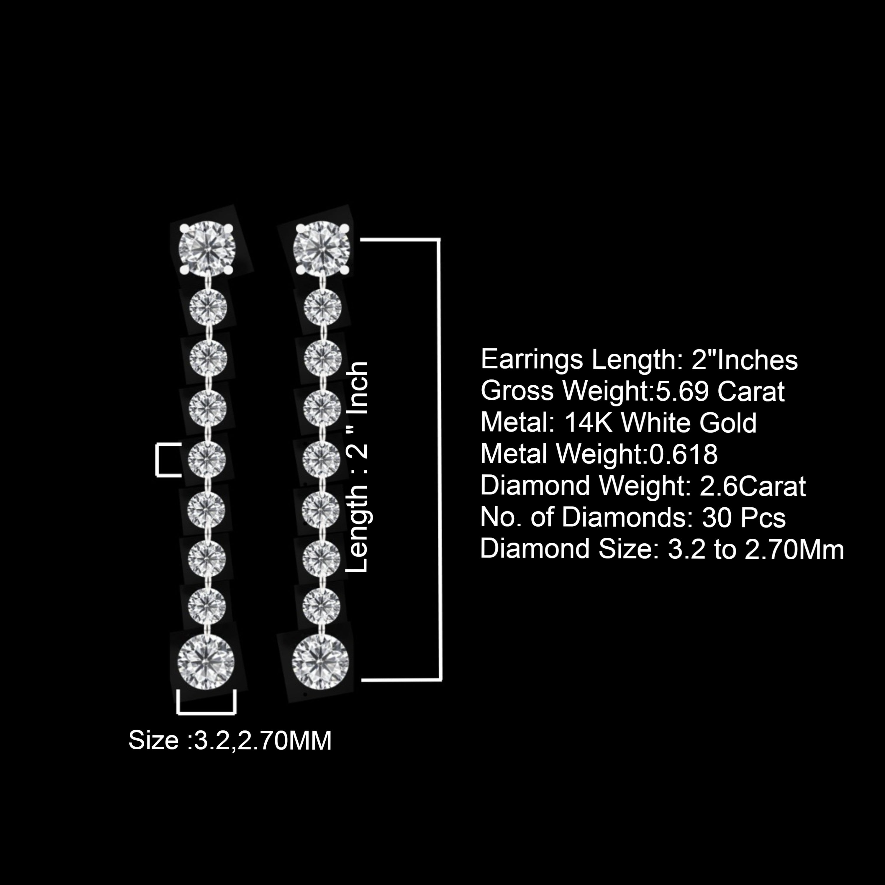 Round Cut in 14K White Gold ,3.2 to 2.70mm