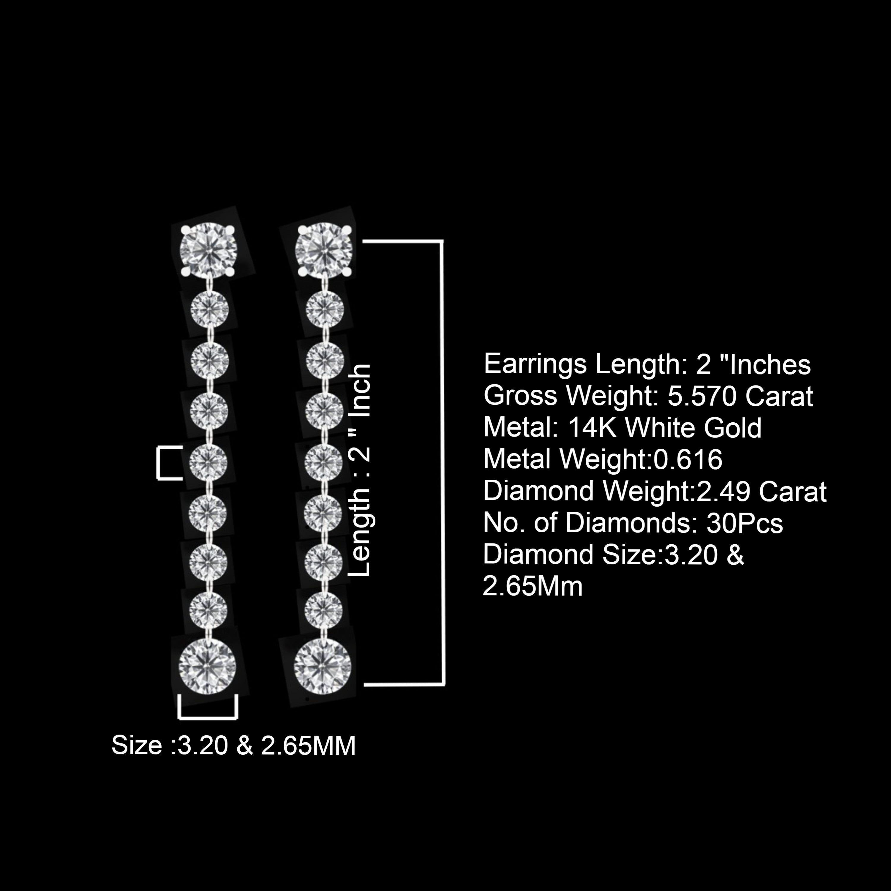 2 Ct Round Cut in 14K White Gold ,3.35 & 2.70 mm