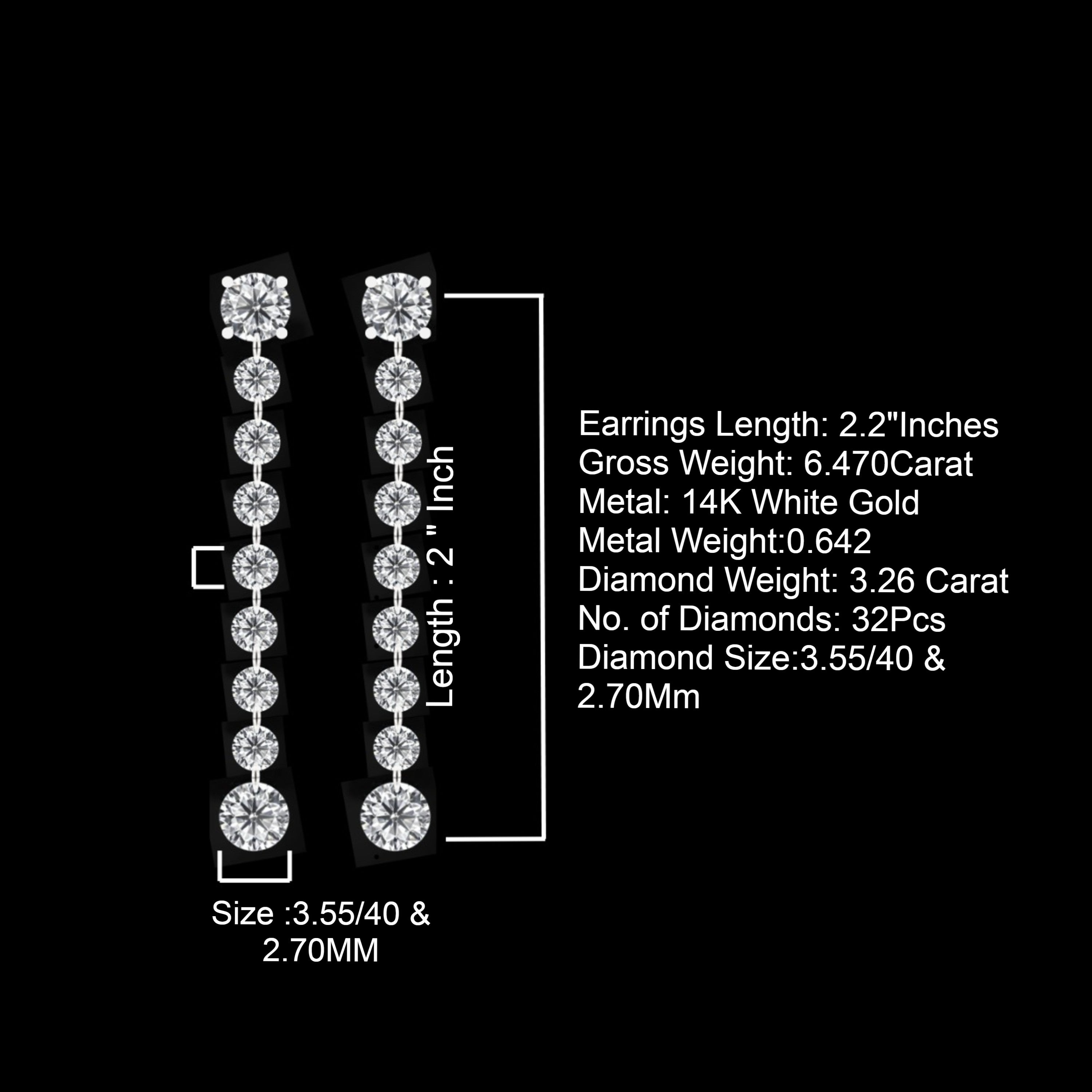 3.55/40 & 2.70 Mm, 14K Gold Earring