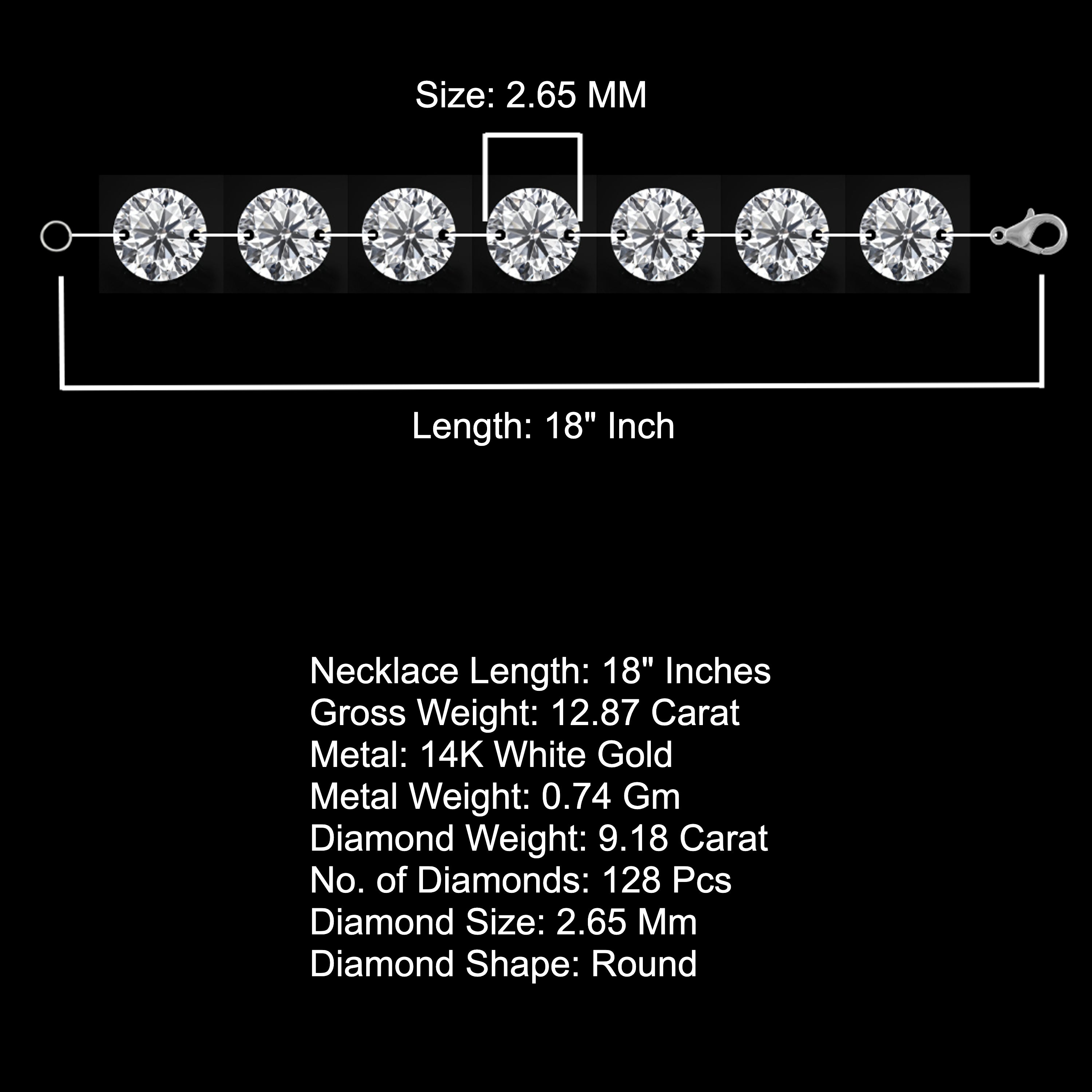 18 Inch Drilled Diamond Necklace made by Lab Diamond 14K White Gold, 9.18 Ct, 2.65 Mm