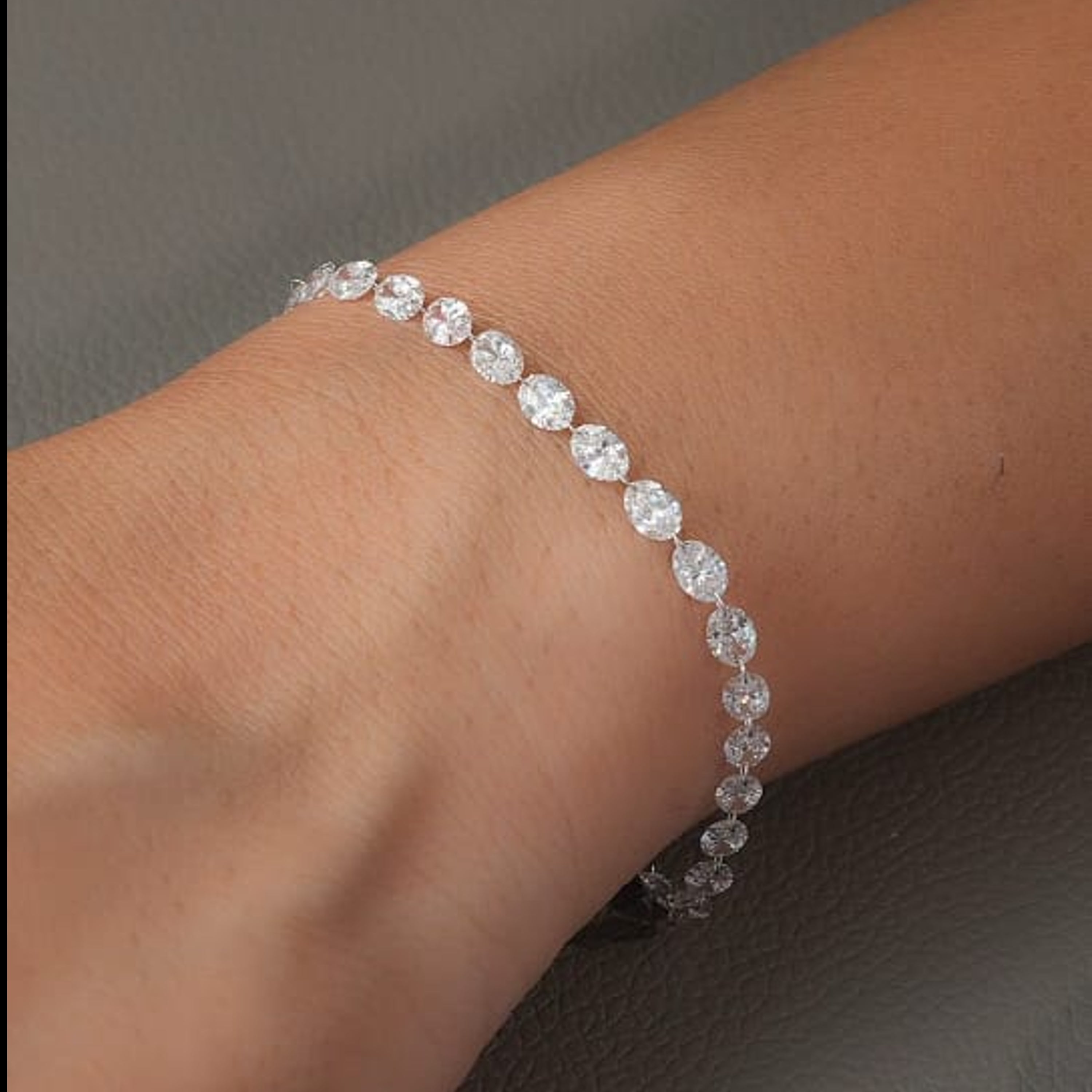 7 Inch Size of 4.8 x 3.4 mm Drilled Diamond Tennis Bracelet, 6.18 Ct Oval Shape Lab Diamonds