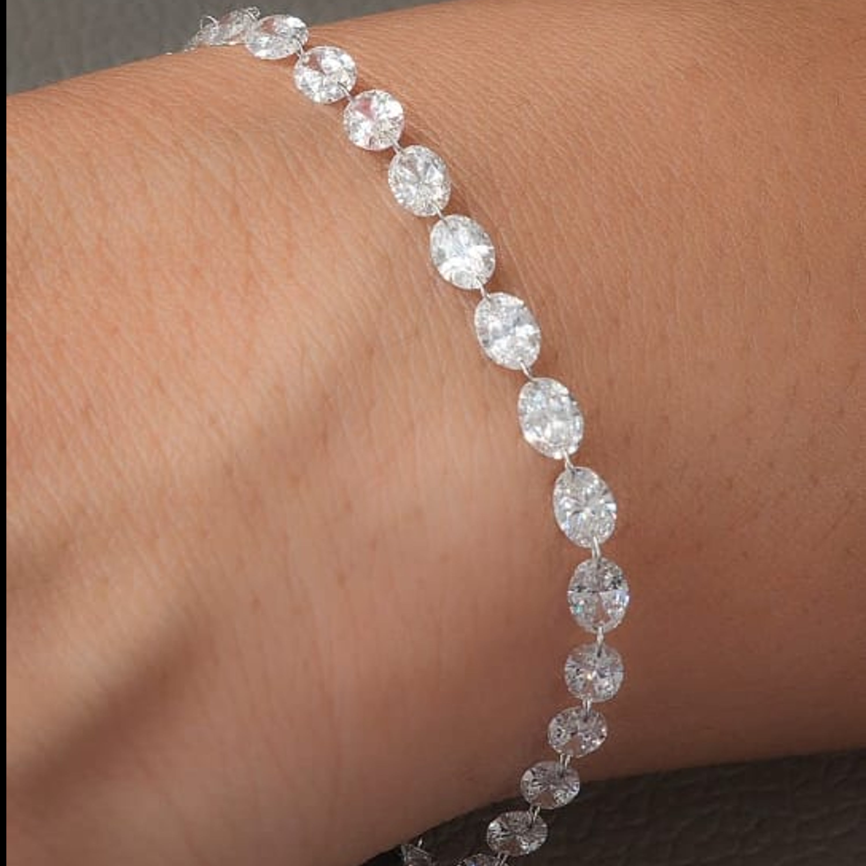 7 Inch Size of 4.8 x 3.4 mm Drilled Diamond Tennis Bracelet, 6.18 Ct Oval Shape Lab Diamonds