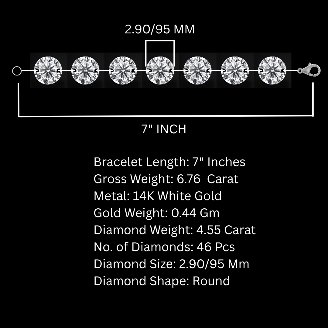7 Inch Tennis Bracelet for Women made by Lab Diamonds 4.55 carat Size 2.90/95 mm