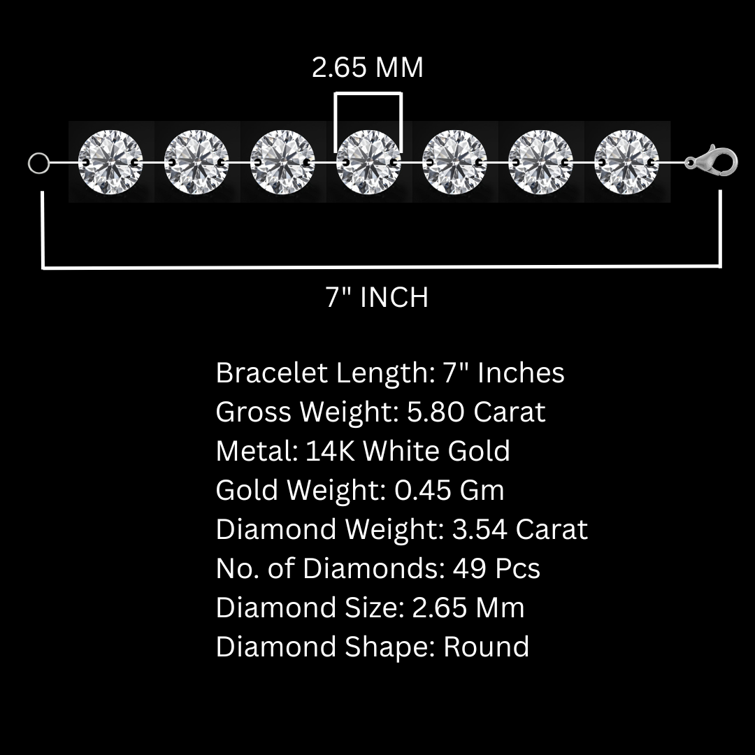 7" Inch Lab Grown Diamond Tennis Bracelet, 14K Yellow Gold, 3.54 Carat Diamond Bracelet