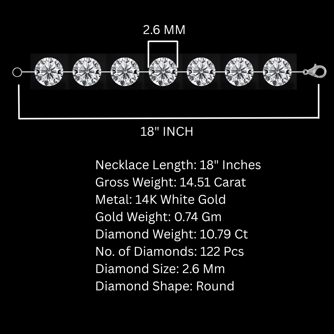 18" Inch 2.8 Mm Tennis Necklace, 10.79 Ct Diamond Necklace for Perfect Anniversary Gift