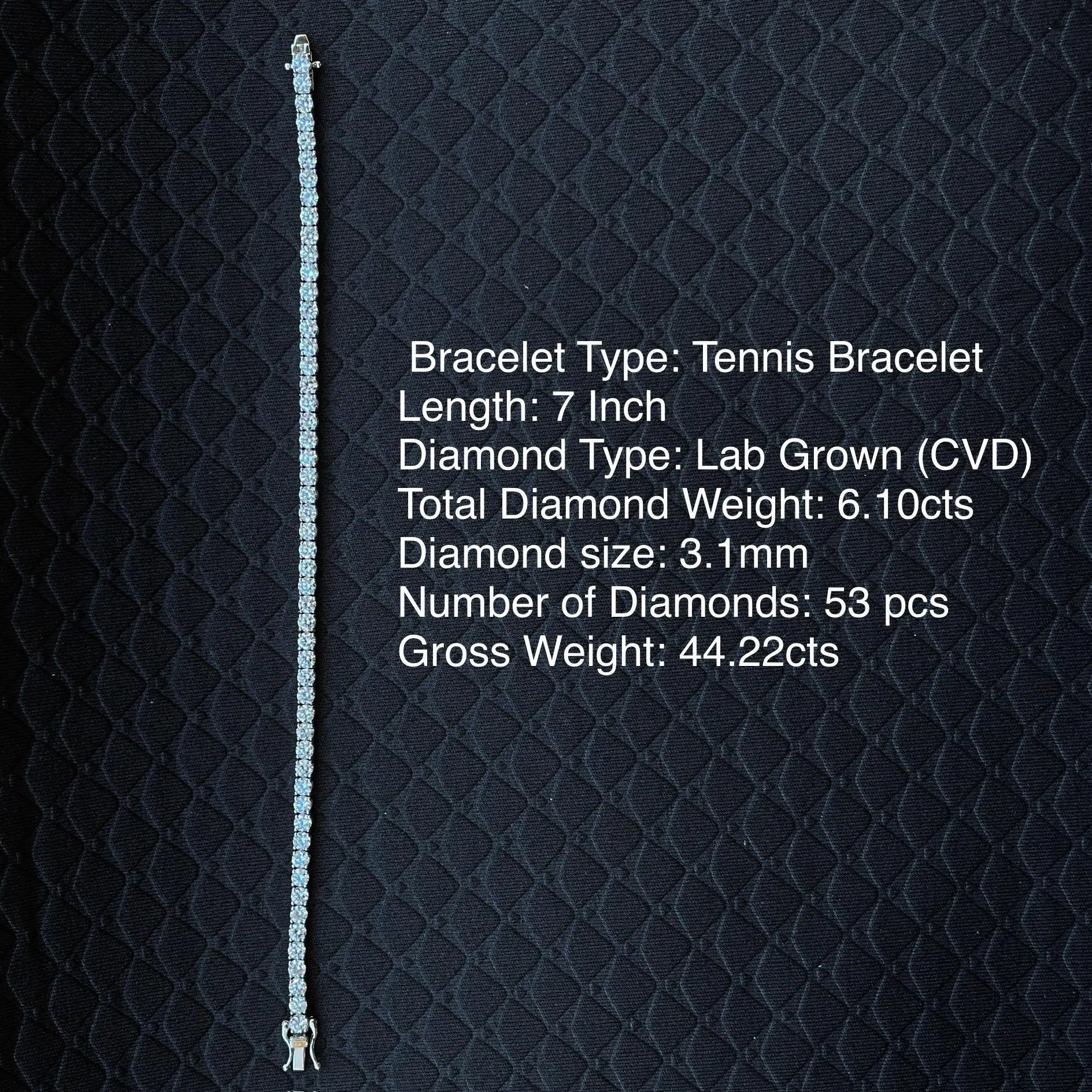 6 Ct Lab Grown Diamond Tennis Bracelet 14K White Gold  7 Inch Charm Bracelet