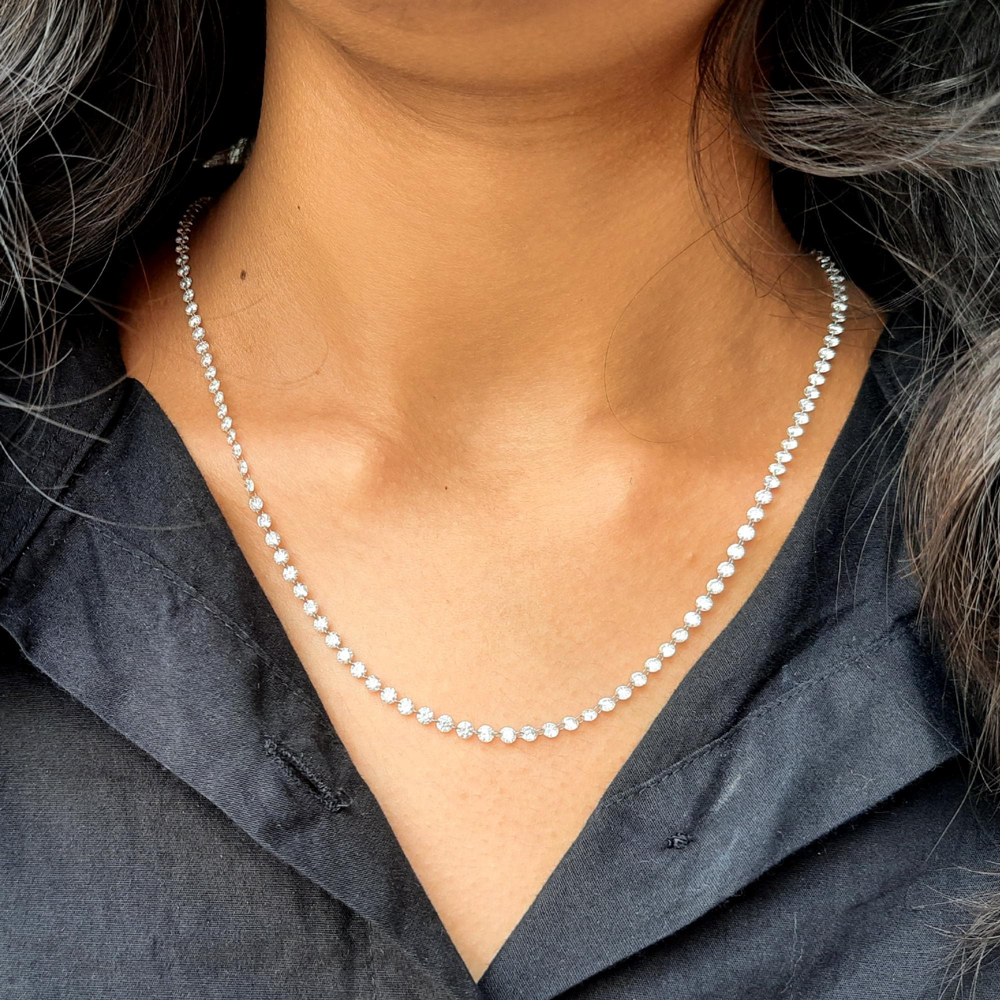 Link Chain Necklace 14k  White Gold Lab