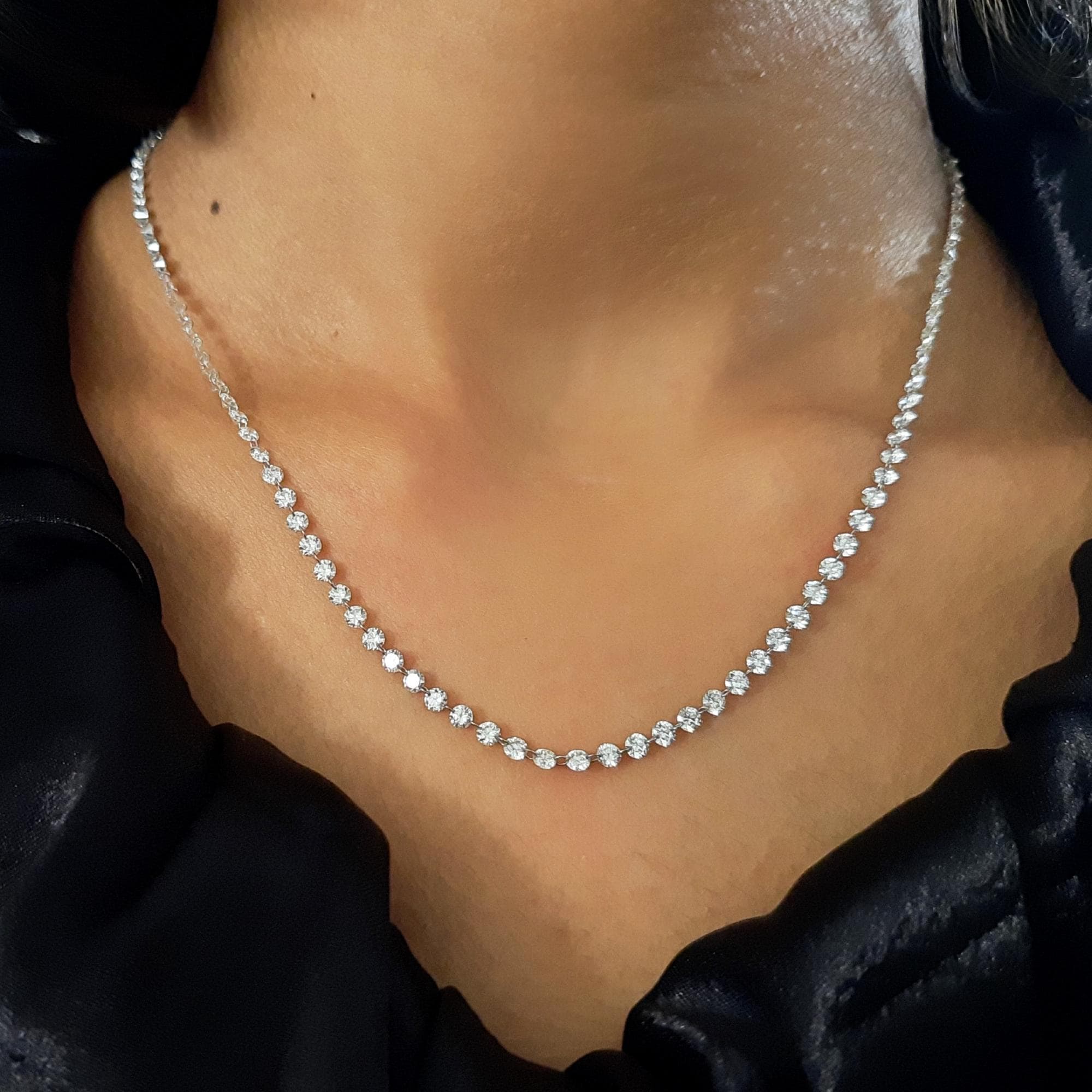 9 Ct Drilled Diamond  Necklace: 14k White Gold, 18-Inch Diamond Necklace