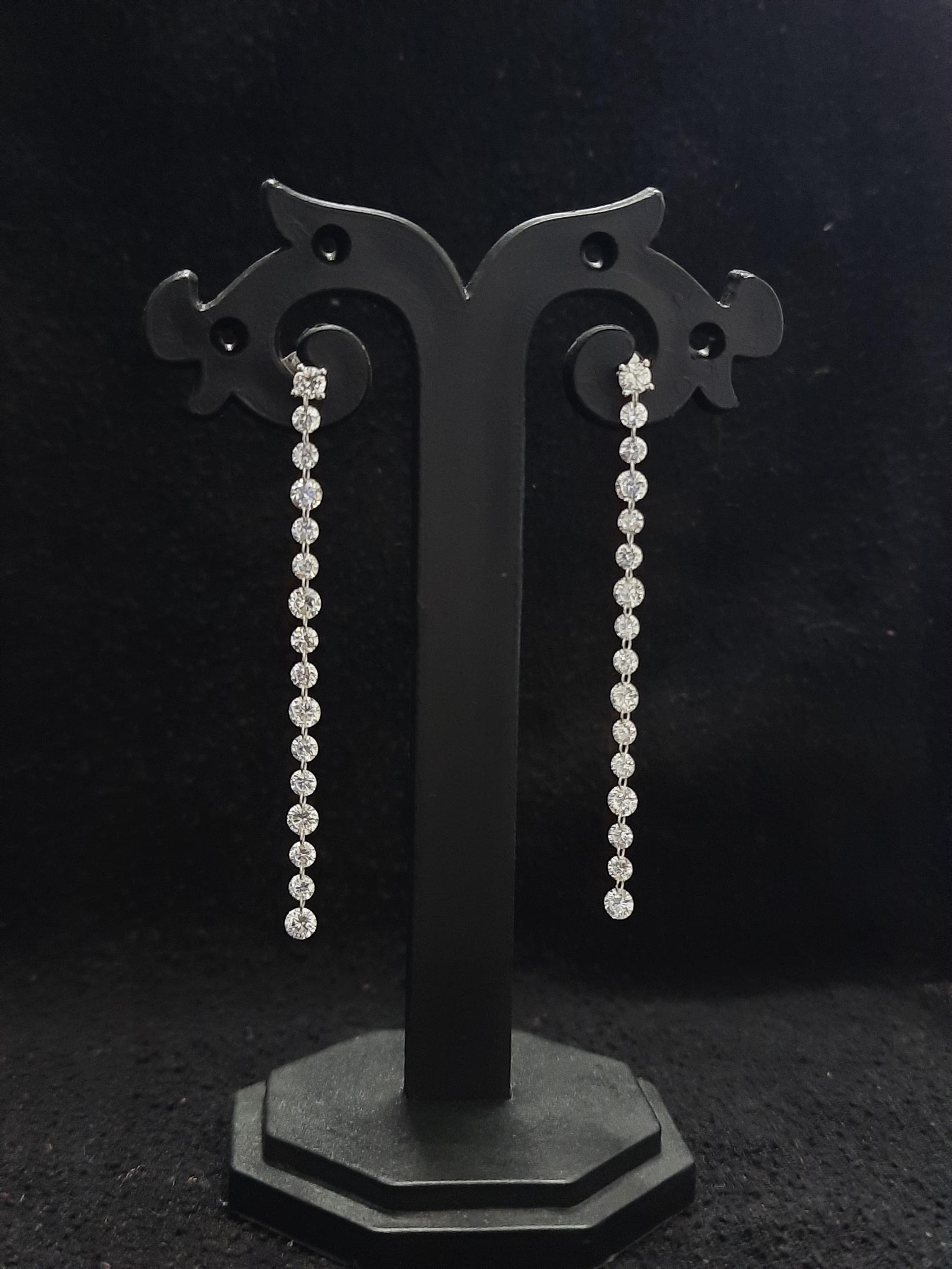 3.14 Ct Lab Grown Diamond Dangle Earrings,  3.25 & 2.70 mm Tennis Diamond Earrings for Women, 14K