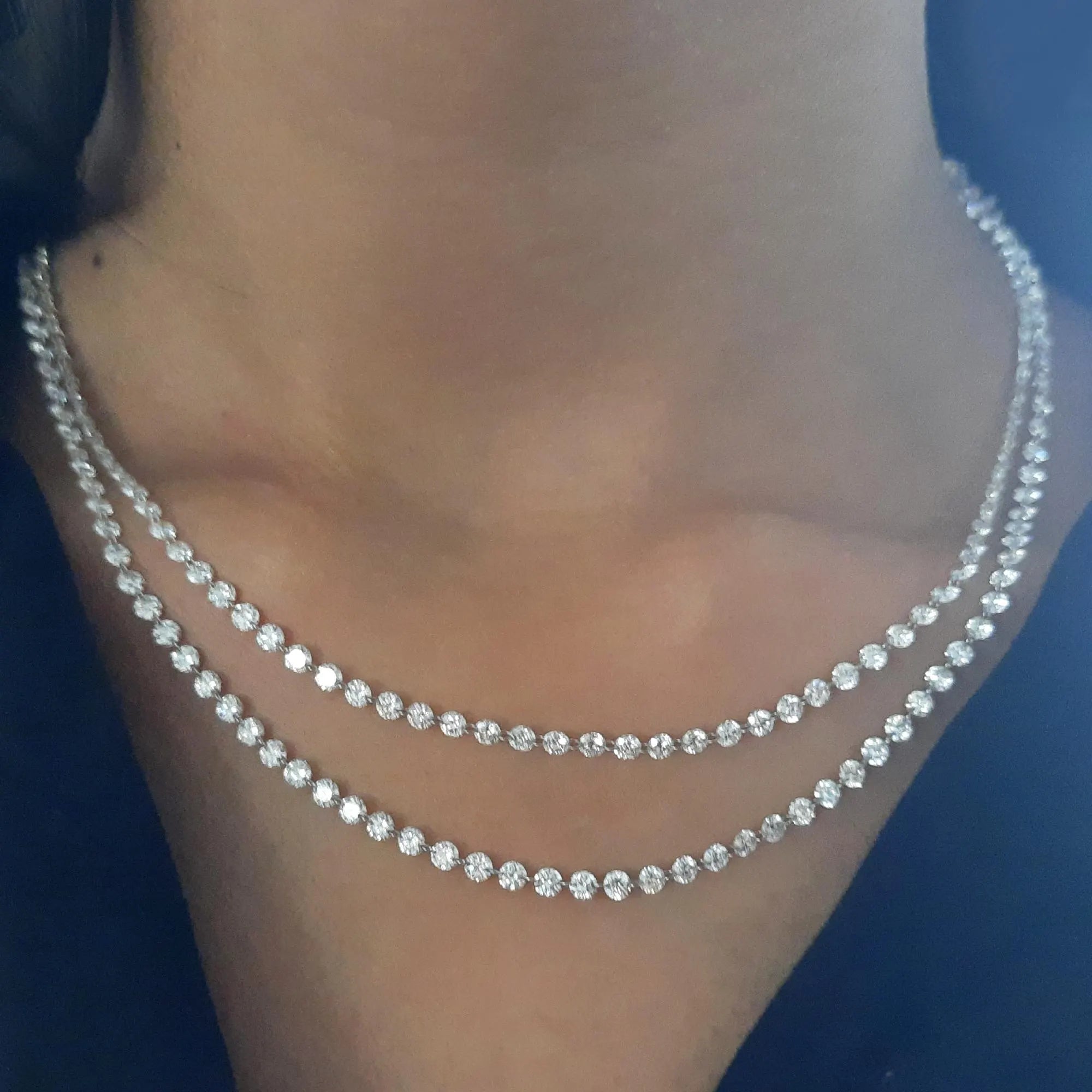 20 CT Lab Grown Drilled Diamond Necklace, 14K Diamond Tennis Necklace for Women & Men