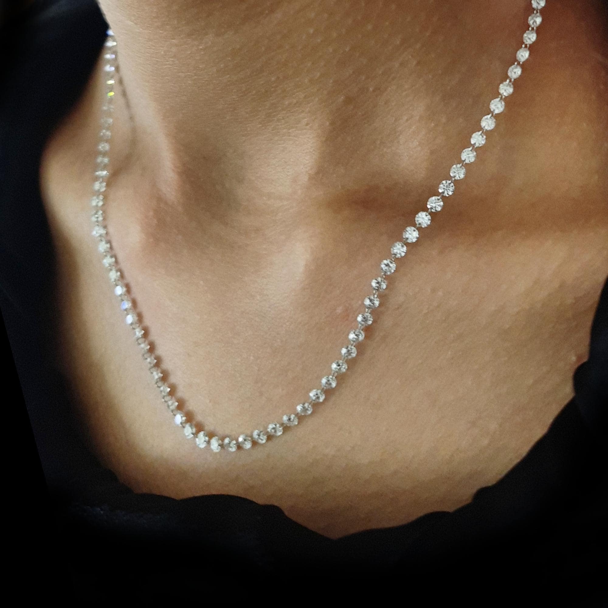9 Ct Drilled Diamond  Necklace: 14k White Gold, 18-Inch Diamond Necklace