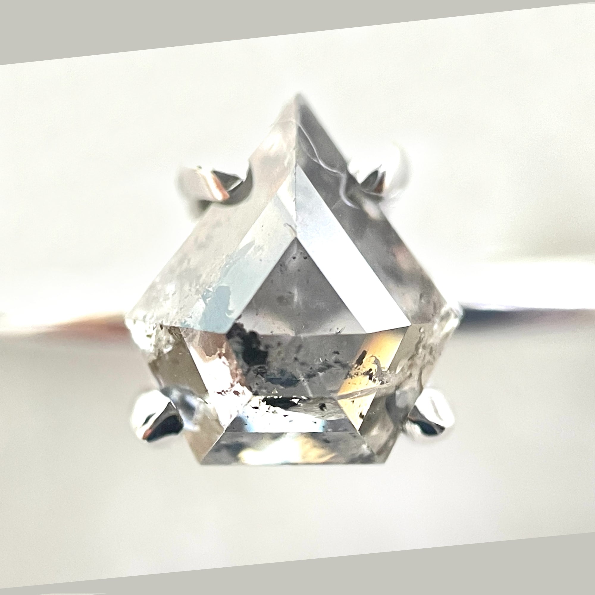 Salt and Pepper Diamond Ring, 18K White Gold Diamond Shape Engagement Ring