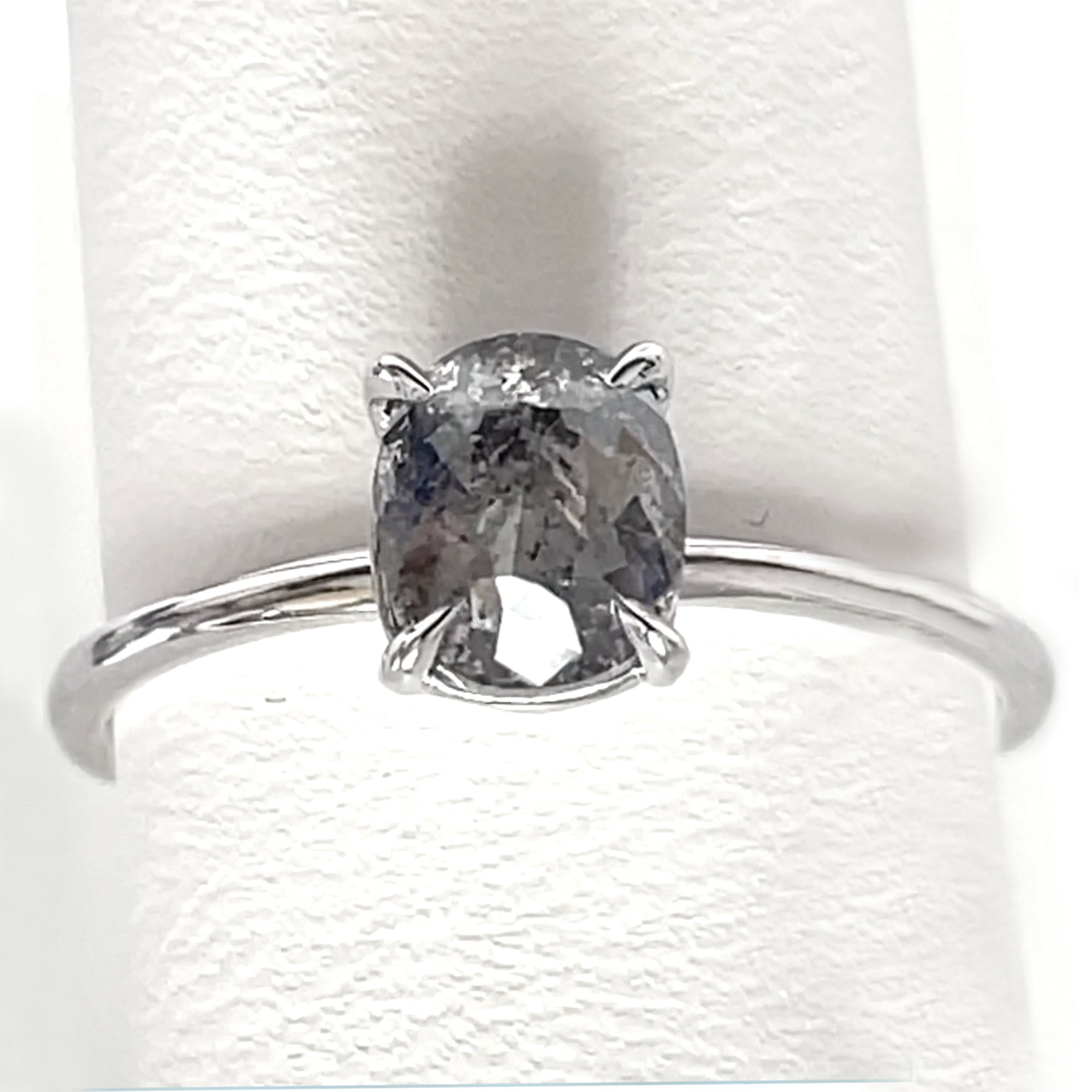18K White Gold Diamond Engagement Ring, Oval Salt And Pepper Diamond Ring