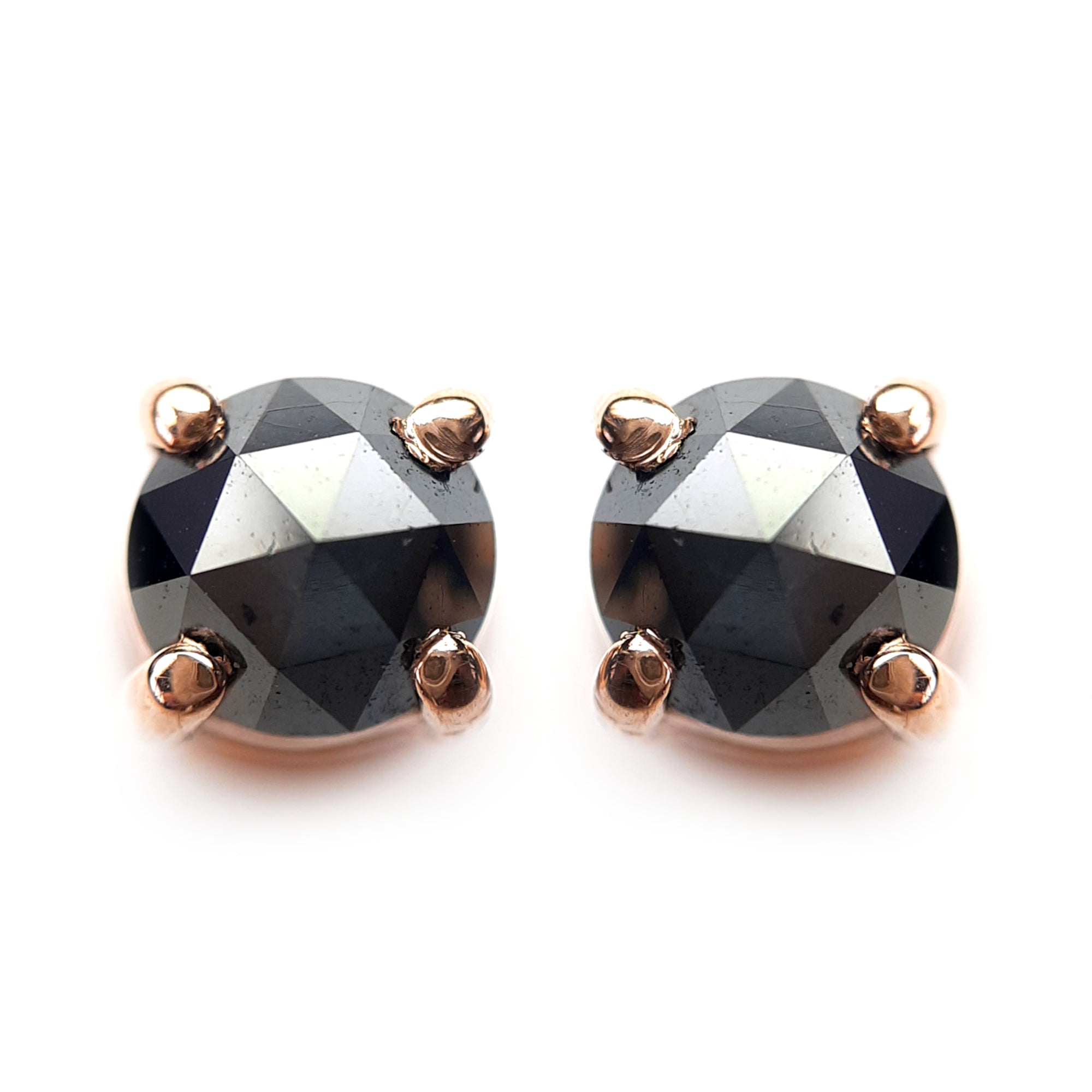 1.06 Ct Black Diamond Stud Earrings, 14K Rose Gold Earrings