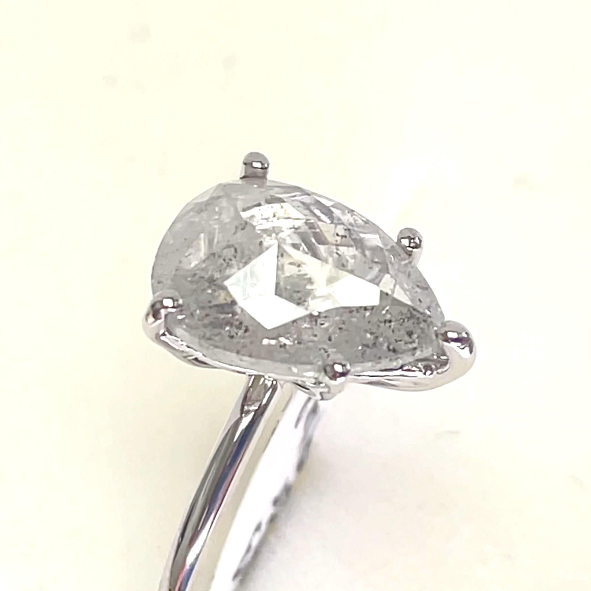 Pear Rose Cut 18K White Gold Engagement Ring