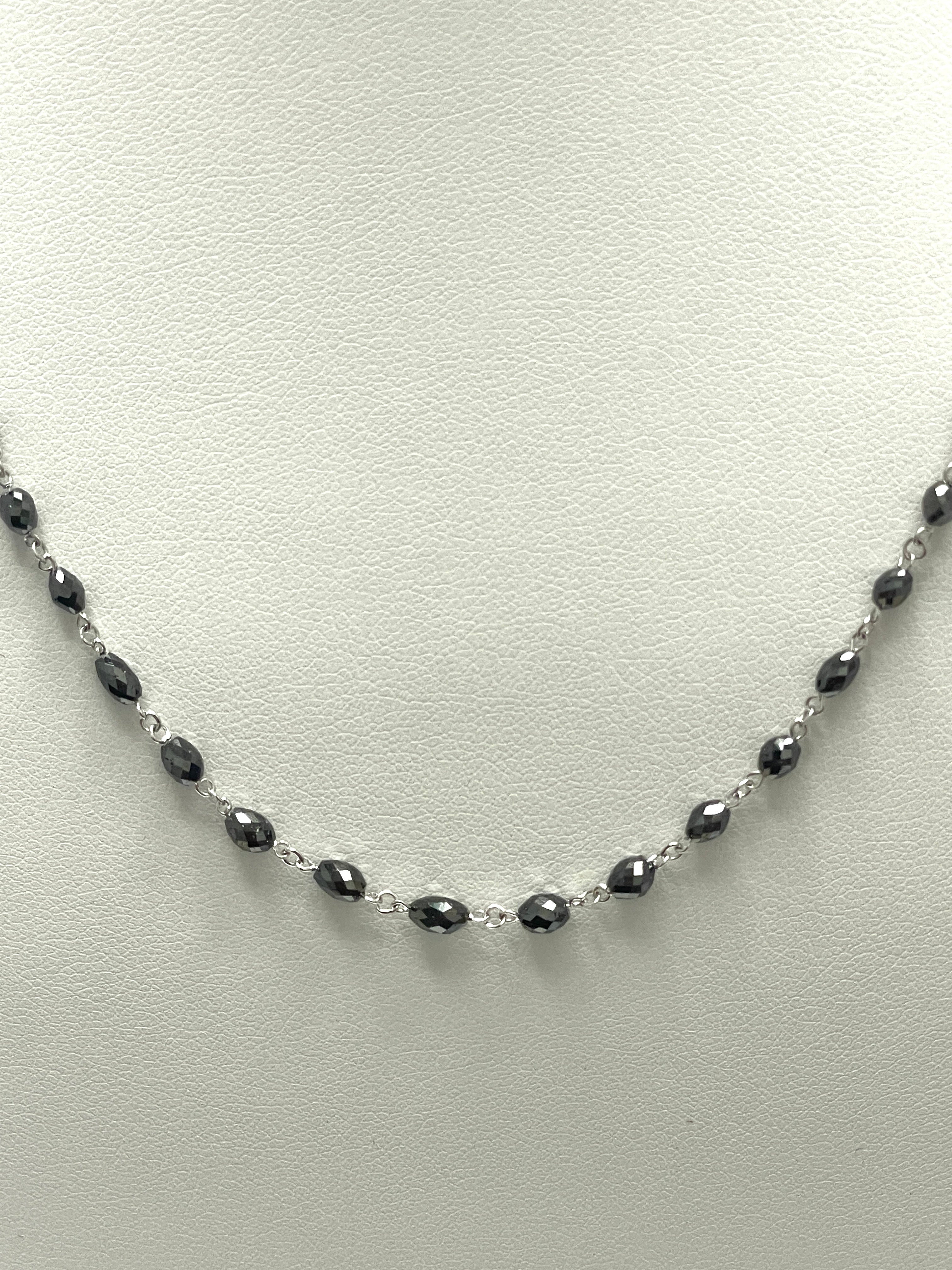 Black Diamond Oval Beads, 18K White Gold Necklace, Diamond Faceted Beads, 18" Inch Necklace, Oval Cut Beads Necklace