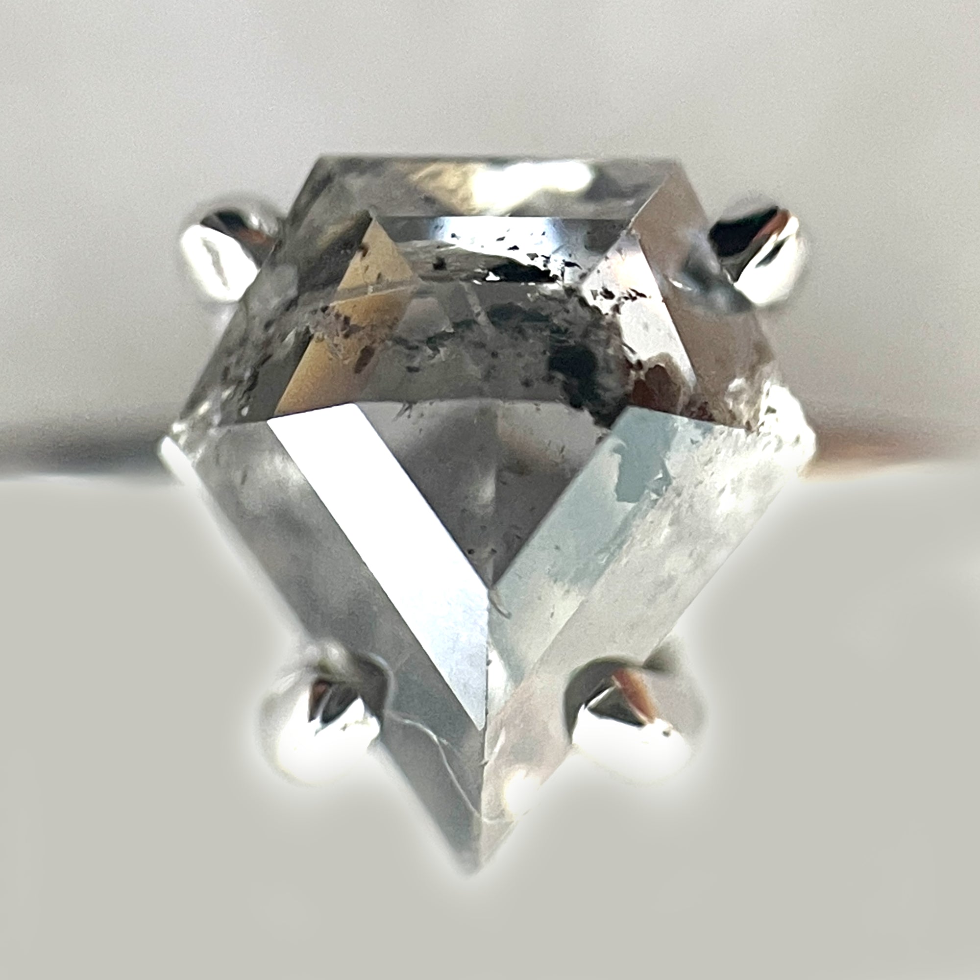 Salt and Pepper Diamond Ring, 18K White Gold Diamond Shape Engagement Ring