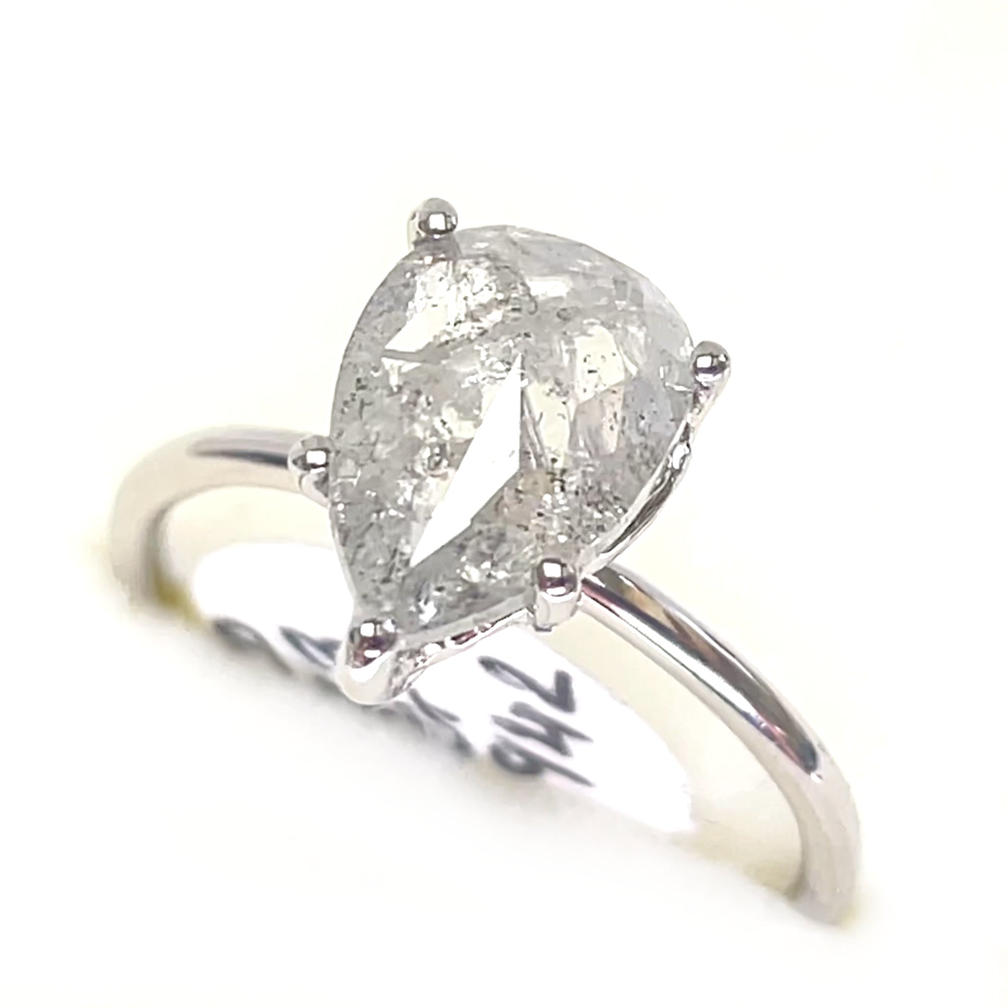 Pear Rose Cut 18K White Gold Engagement Ring